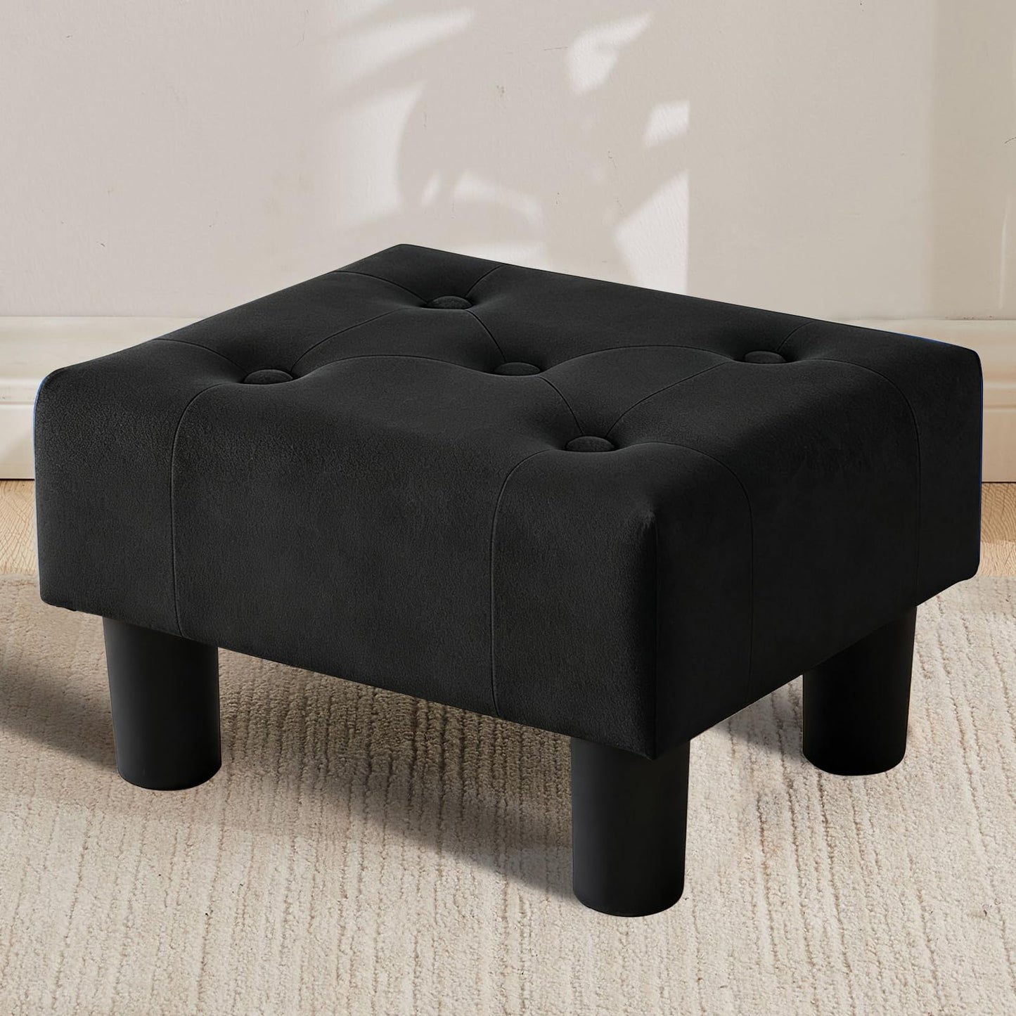 FIMIVIBI Small Foot Stool Ottoman, Velvet Footstool Ottoman Foot Rest for Couch, Rectangle Footstools and Ottomans Small for Living Room, Entryway and Bedroom (Black)