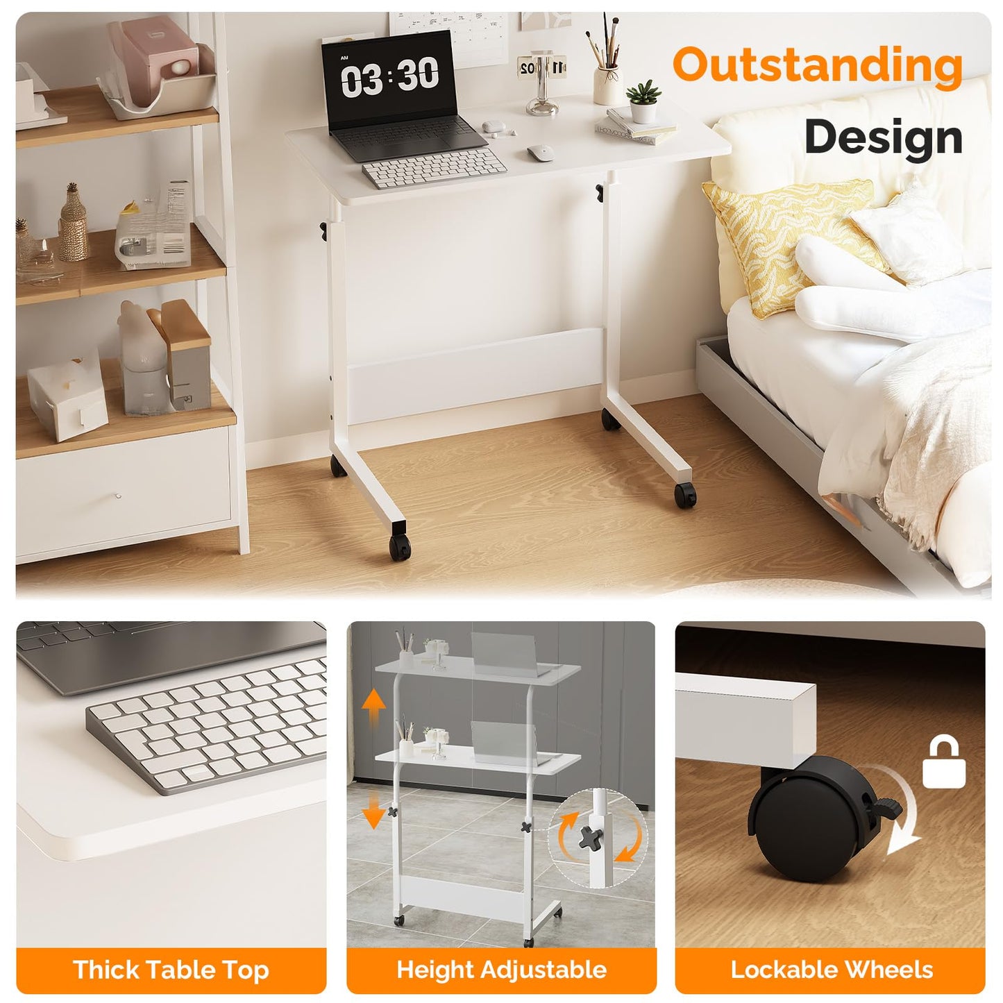 FCH Portable Computer Workstation, Standing Desk Adjustable Height, Small Computer Desk w/Rolling, Sit Stand Laptop Desk TV Tray for Bed Sofa Hospital Reading Eating, Rustic Brown, 23.6"