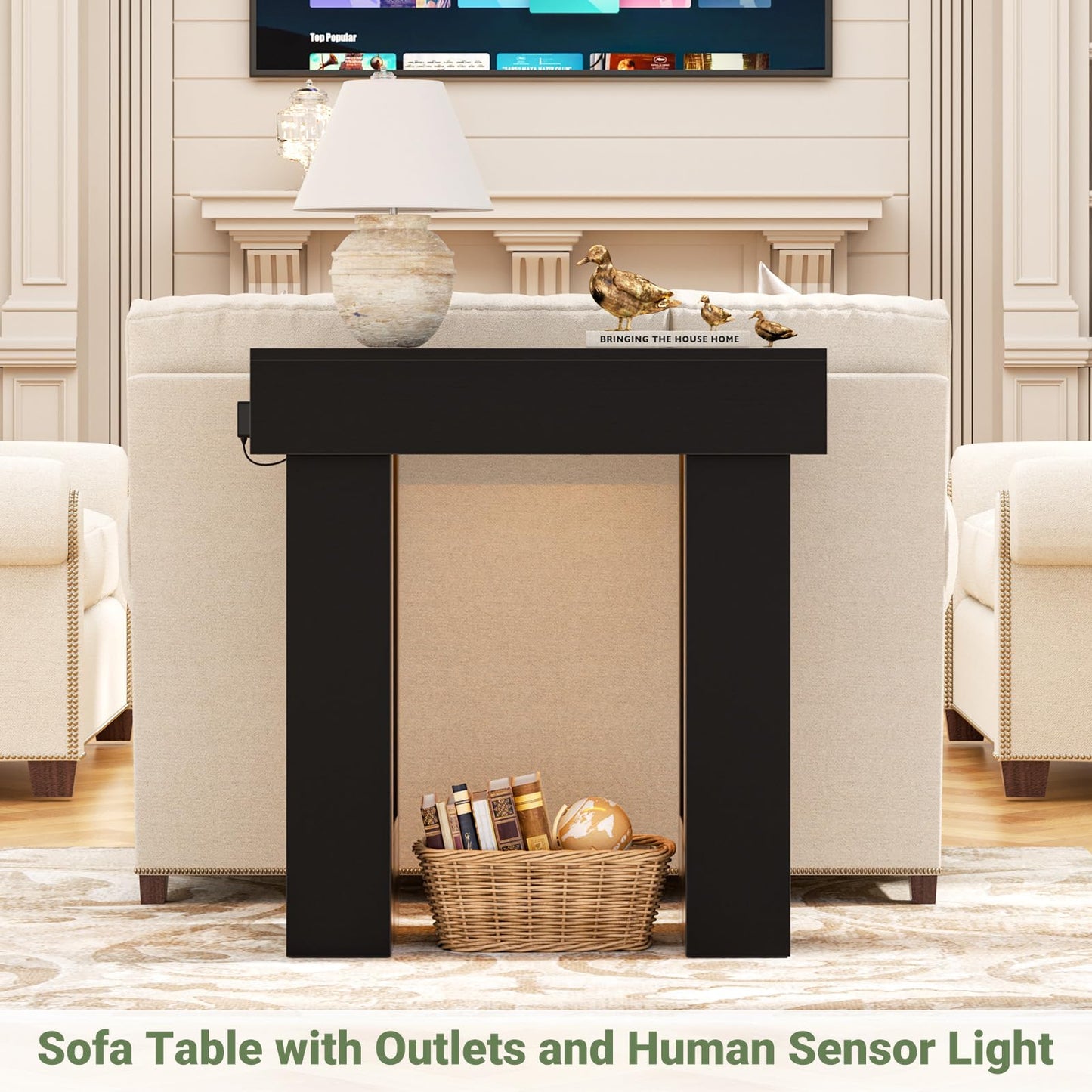 Unikito 32" Entryway Table with Socket and Sensor Light, Narrow Console Table with Storage Behind Couch, Farmhouse Entryway Table for Hallway, Behind the Couch, Living Room