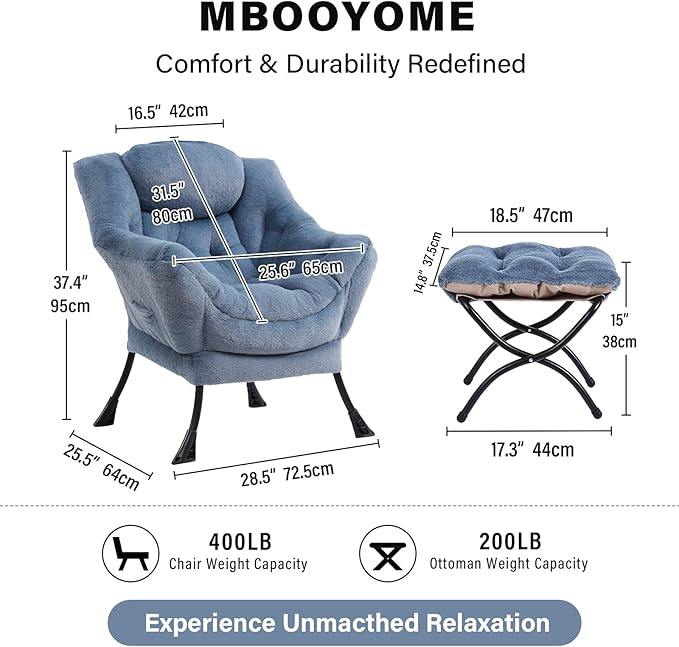 MBOOYOME Lazy Chair with Folding Ottoman, Modern Accent Armchair with Armrests