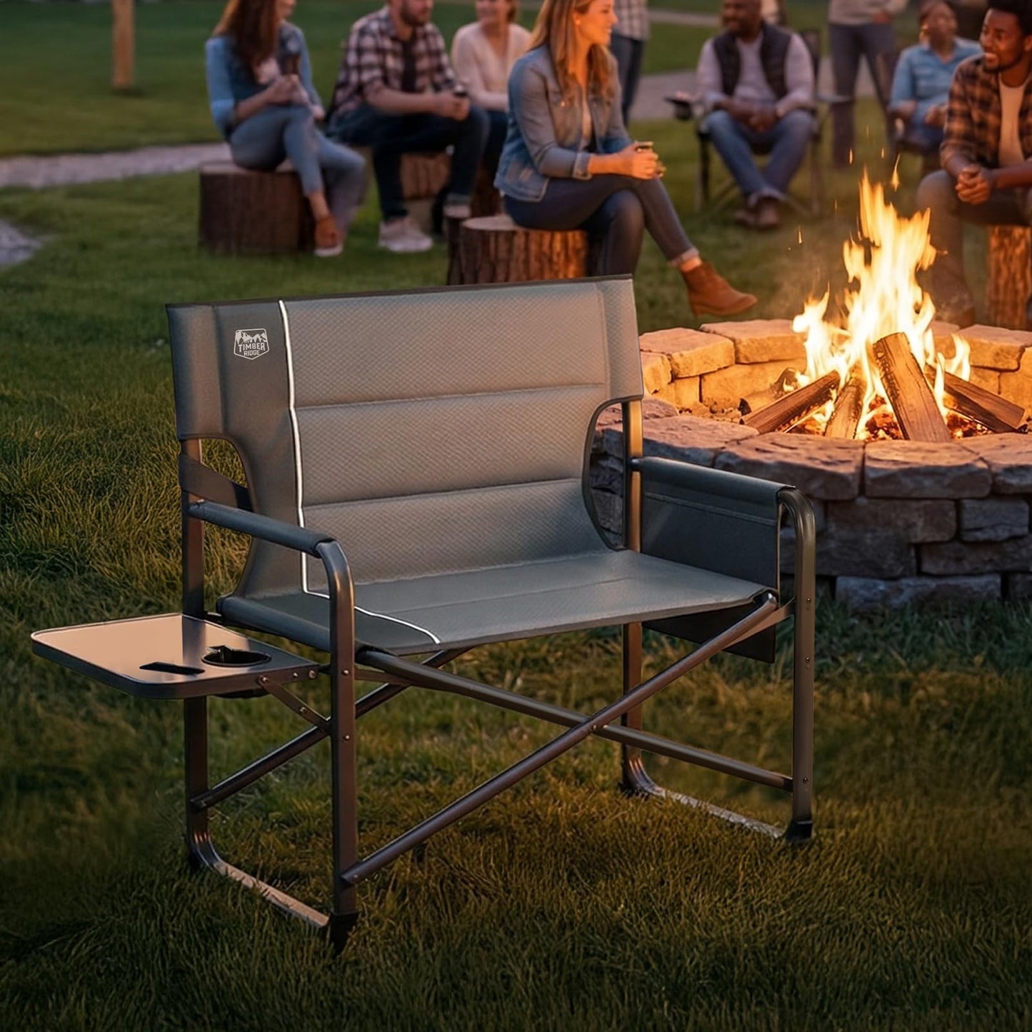 Timber Ridge XXL Director’s Chair – Heavy Duty Folding Camping Chair for Adults, 500lb Capacity, Extra Wide Padded Seat for Camping, Sports, Lawn, Courtyard, and Outdoor Use, Grey