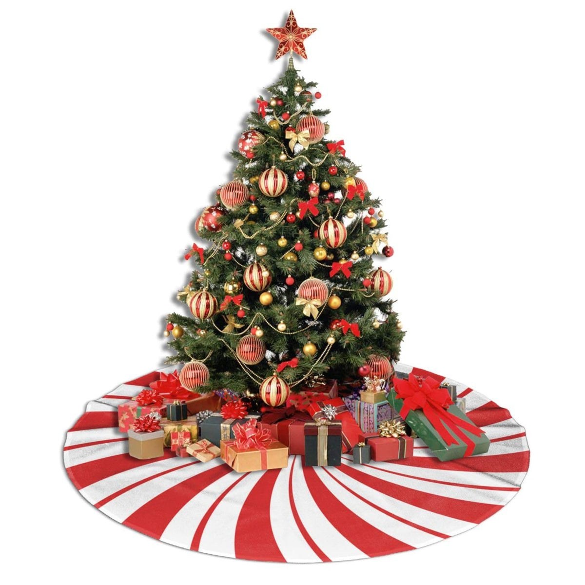 Swirl Candy Christmas Tree Skirt 48" Xmas Tree Mat for Christmas Decorations Holiday Ornaments