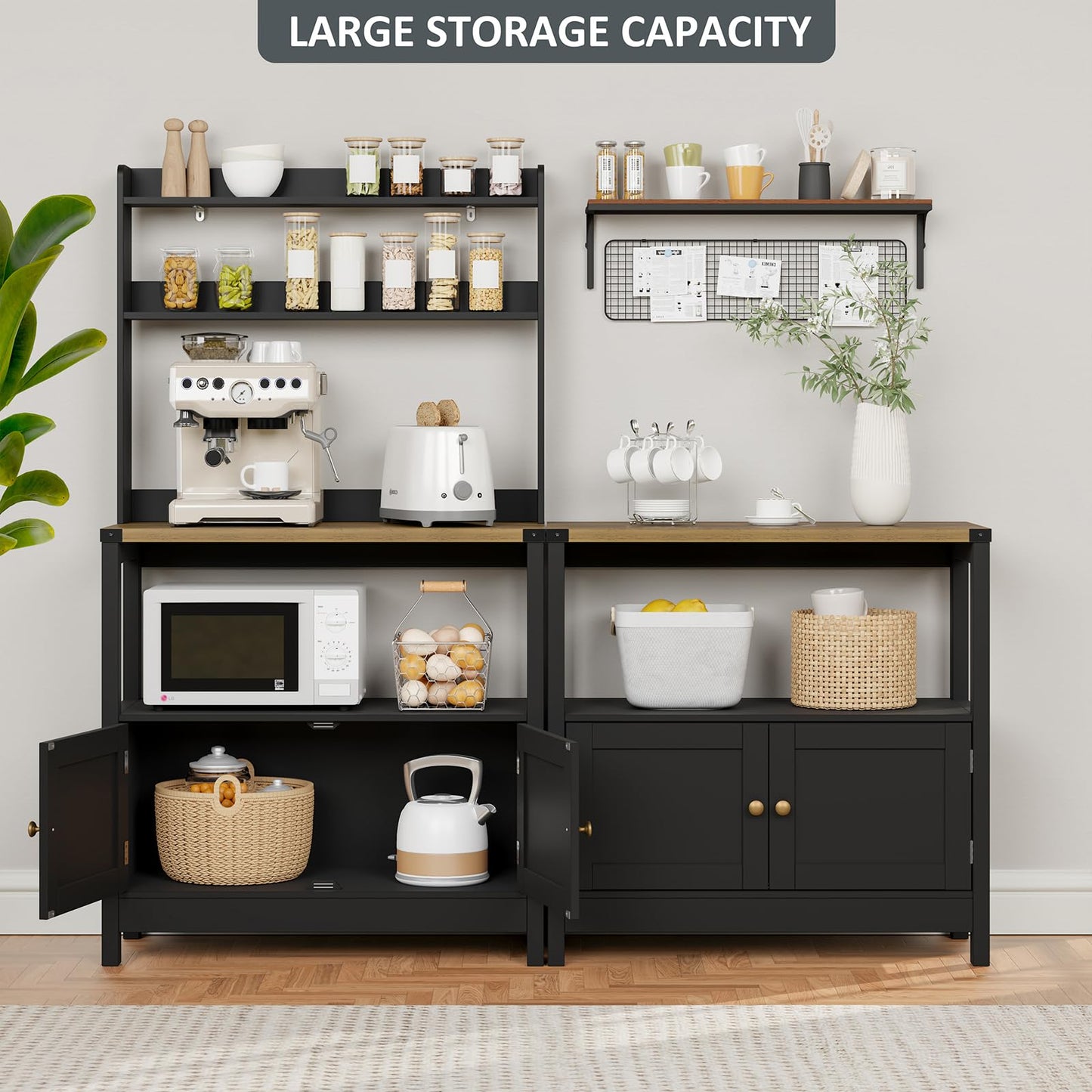 Lomojo Microwave Standing Baker's Racks Cabinet, 5-Tiers Coffee Bar (Black)