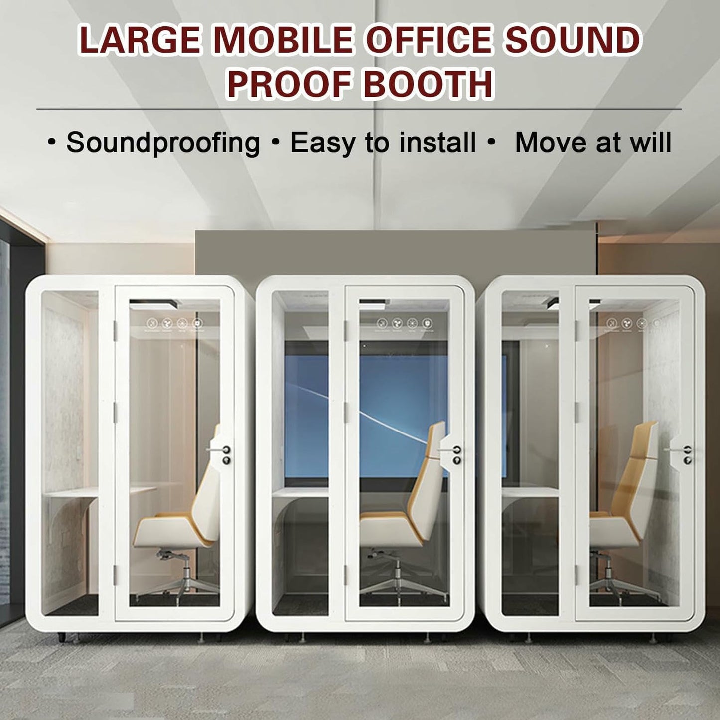 Office Sound Booth with LED Lighting and Desk, Portable Booth Modern Privacy Pod, Modular Privacy Separate Room for Meditation Study, Movable Room for Work
