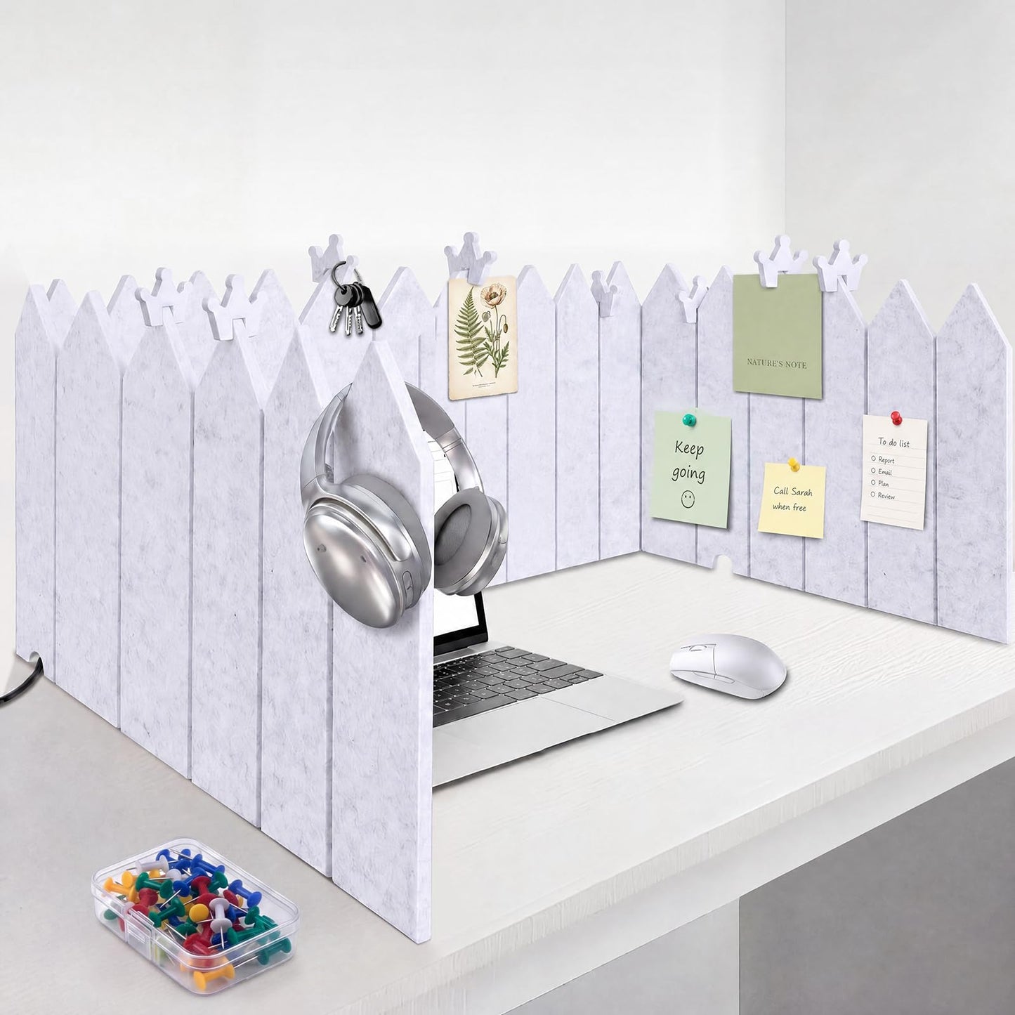 Poola Voidra 86.5 x 16'' Foldable Felt Desk Divider with 25 Thumbtacks & 8 Clips, Acoustic Desk Partition Privacy Panel, Versatile Cubicle Shield Hanging Note Item, for Office Home (Triangular)