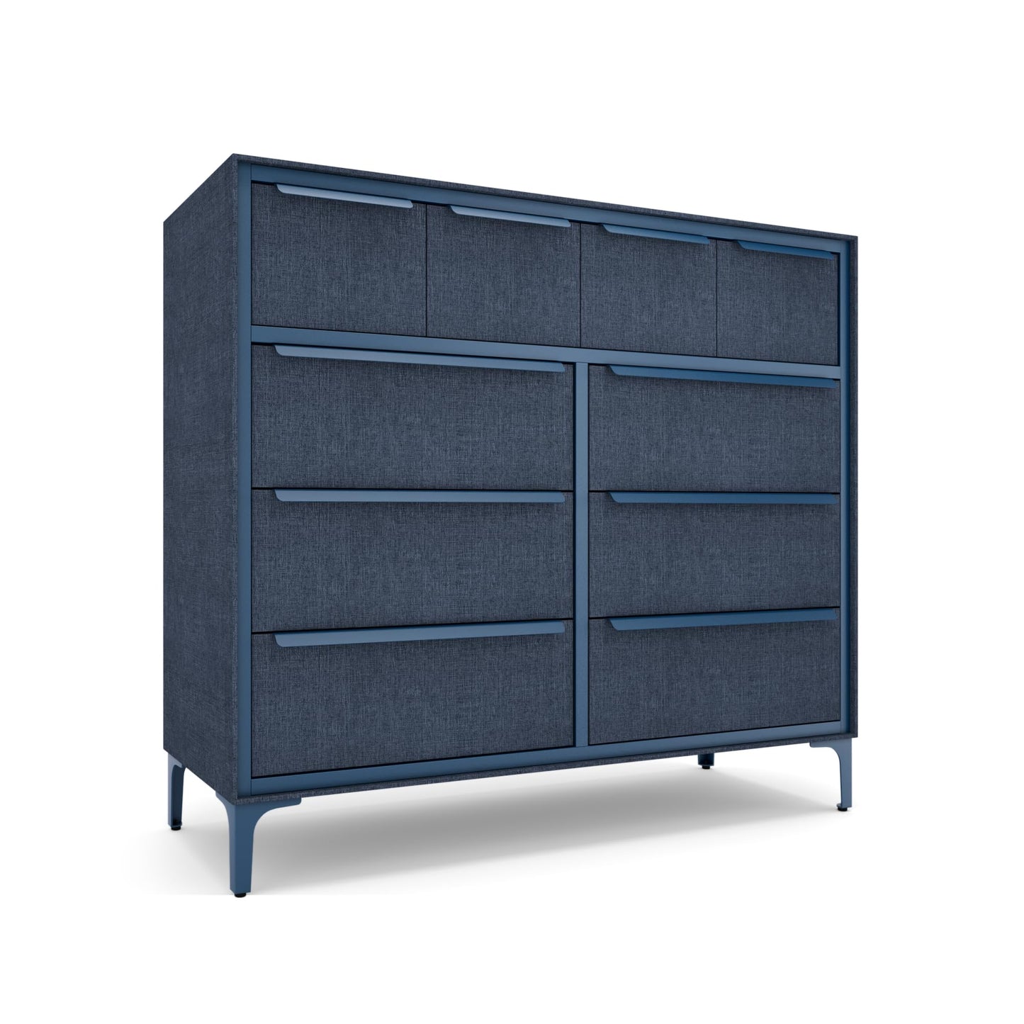 tinge Naima Premium Fabric Dresser - Strong Metal Frame, 10 Spacious Sag-Proof Drawers with Sleek Metal Handles - Premium & Durable Storage Solution for Your Home (Navy)