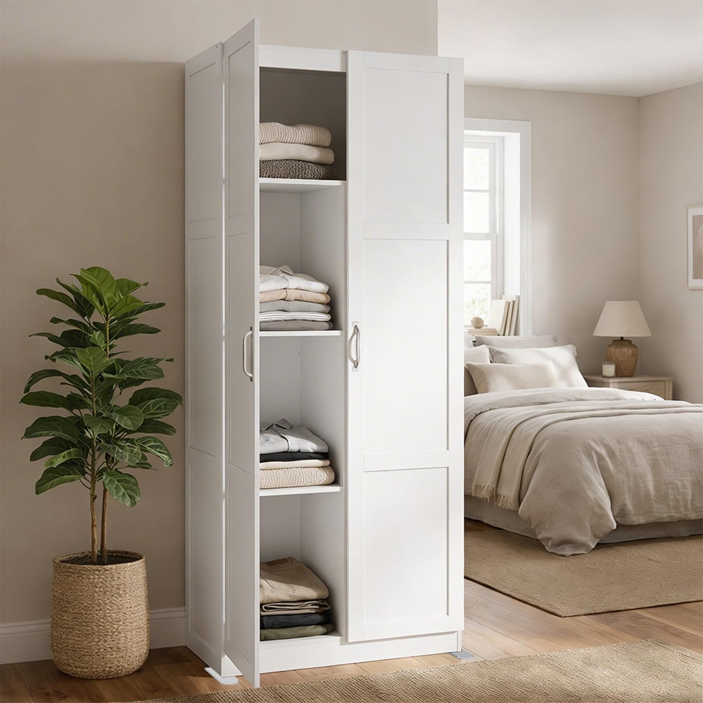 DUMOS Office Storage Cabinet, Large Capacity Organizer, Wooden Bedroom Storage Unit for CD, Blankets and Books, Suitable for Living Rooms, Office and Study Rooms, White