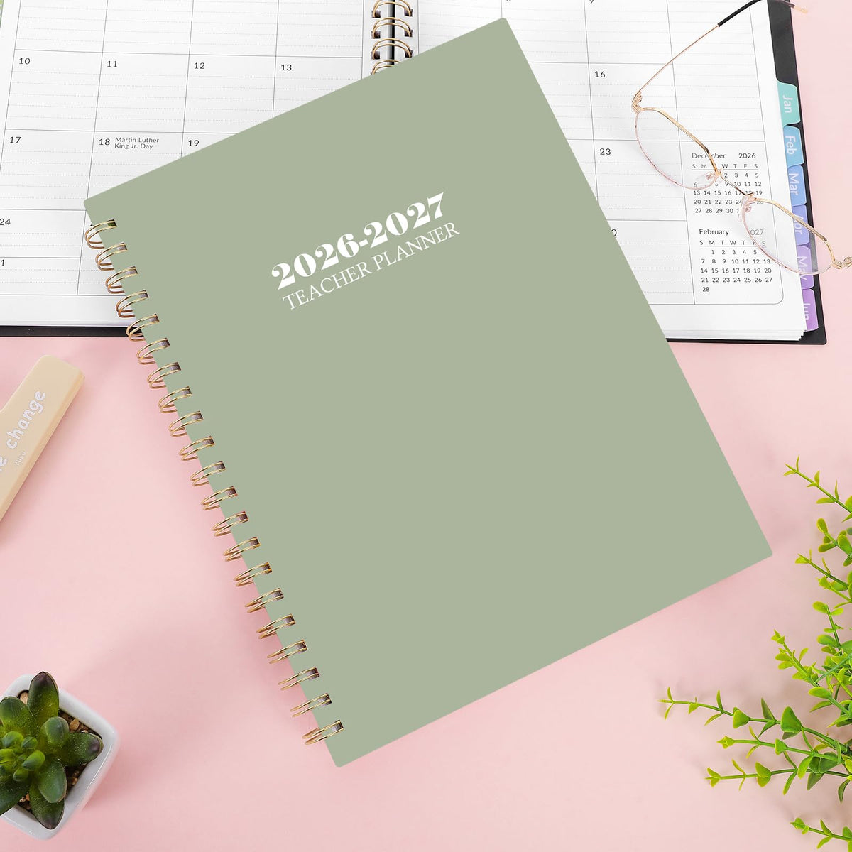 SKYDUE Teacher Planner 2026-2027 Academic Year, 8.5" x 11" Lesson Plan Book, July 2026-June 2027, 162 Pages, Monthly Tabs, Stickers, Weekly Lesson Planning, Student Tracking & Classroom Organization, Green