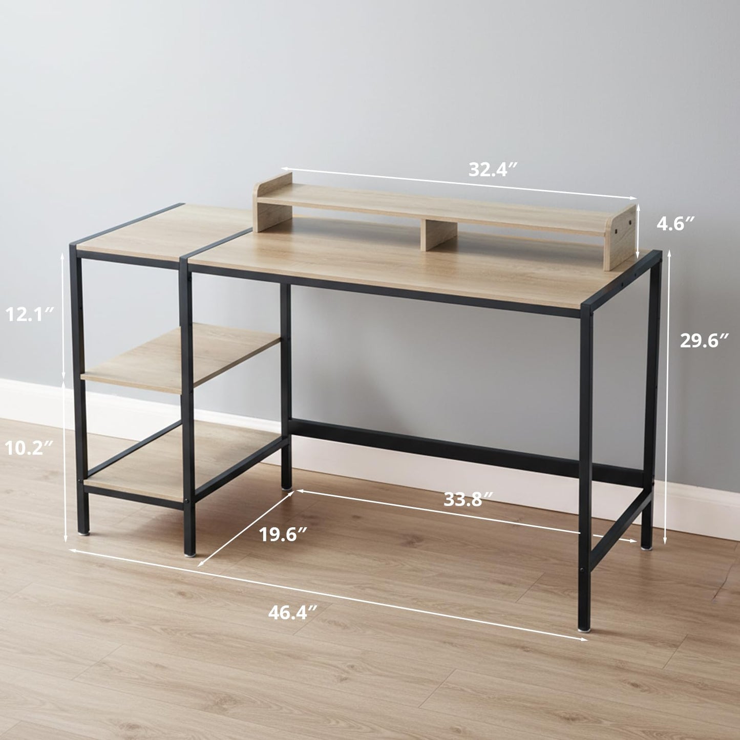 MINOSYS 47-inch Computer Desk with Storage Shelf - Gray Ideal Gaming Desk for Bedrooms, Small Spaces, and Home Offices Modern Writing Desk for PCs.