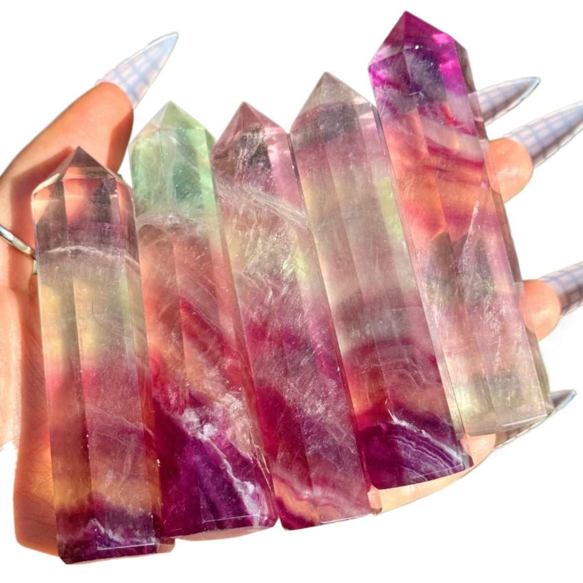 YOUNAIERZX Natural Fluorite Crystal Wand Hexagonal Point Obelisk Large Polished Reiki Energy Stone for Meditation Therapy Healing Crystals Gifts Decoration 1Pc