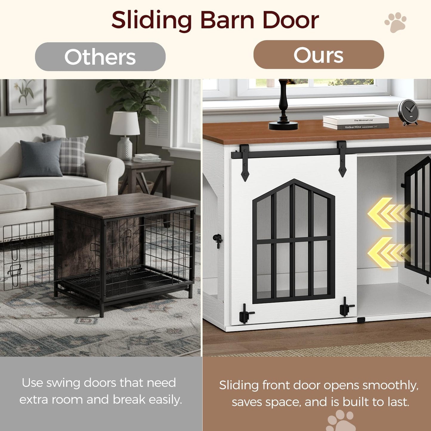 MAHANCRIS Dog Crate Furniture, 31.5" Farmhouse Dog Kennel with Sliding Barn Door, Wooden Dog Cage for Small Medium Dogs, Decorative Pet House Side End Table, Chew-Resistant, White and Walnut DCBA9601