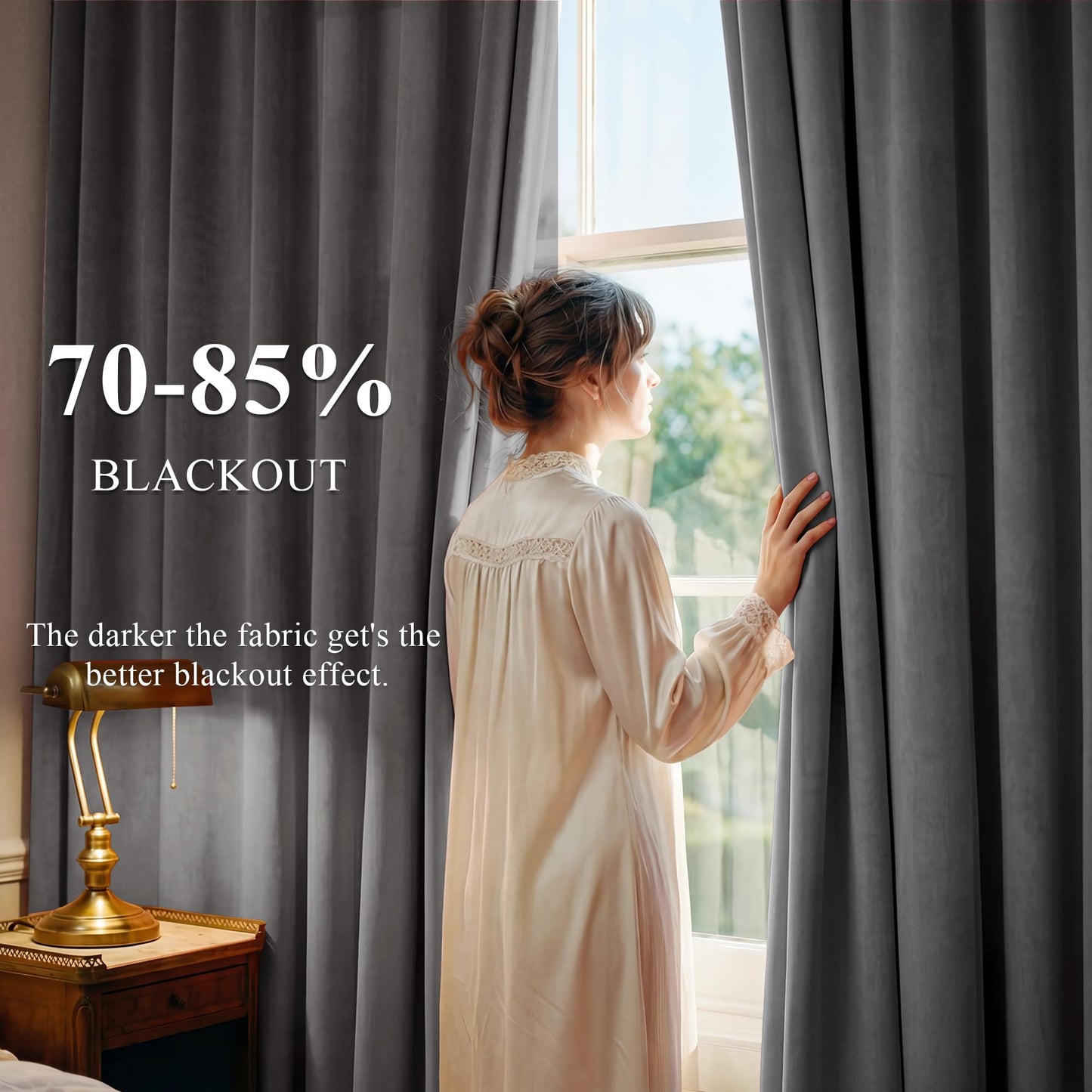 StangH Extra Long Velvet Curtain Panels - Super Soft Velvet Textured Blackout Drapes for Bedroom Thermal Insulated Window Privacy Blinds for Villa/Living Room, Grey, 52 x 108 Inch, 2 Panels