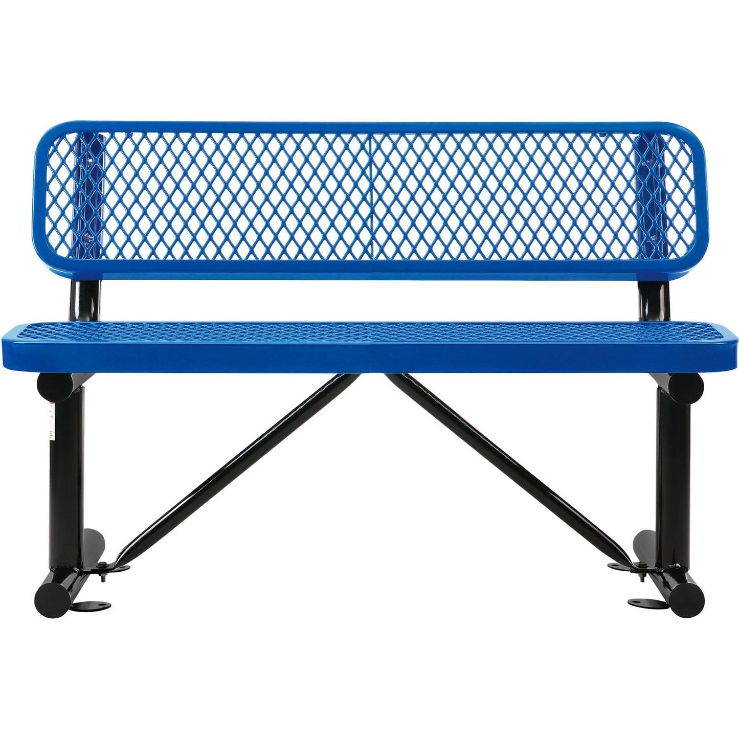 Global Industrial 4'L Heavy Duty Expanded Metal Mesh Bench with Backrest with Steel Frame, Portable Outdoor Bench, 1000 lbs Capacity, Blue, 48" L x 24" W x 33" H