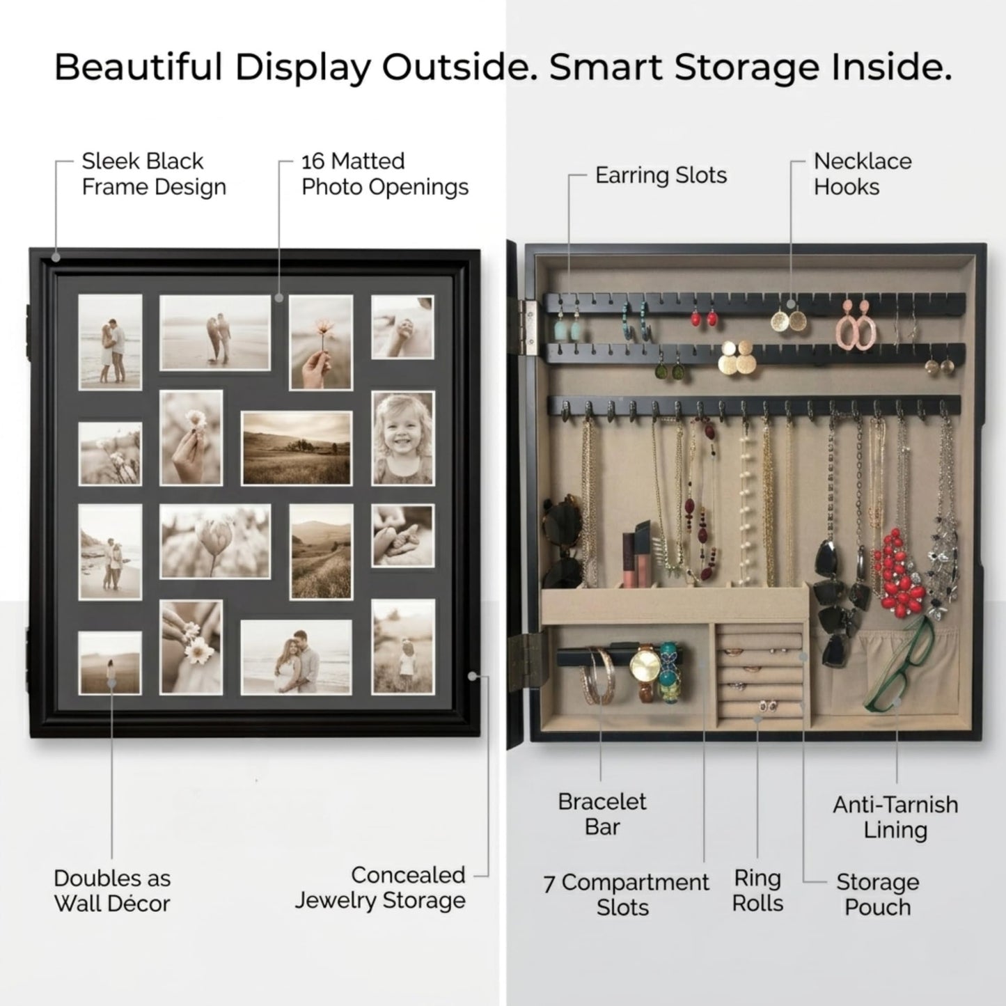 Hives and Honey Collage Frame Jewelry Storage, Black