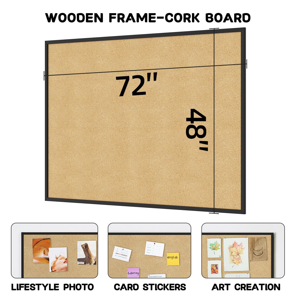 INNOVART Extra Large Cork Bulletin Board 72" X 48" with 40 Push Pins, Corkboard with Natural Wood Frame, Notice Board for Wall, Wall Mount Framed Pin Board for Home, Office, School