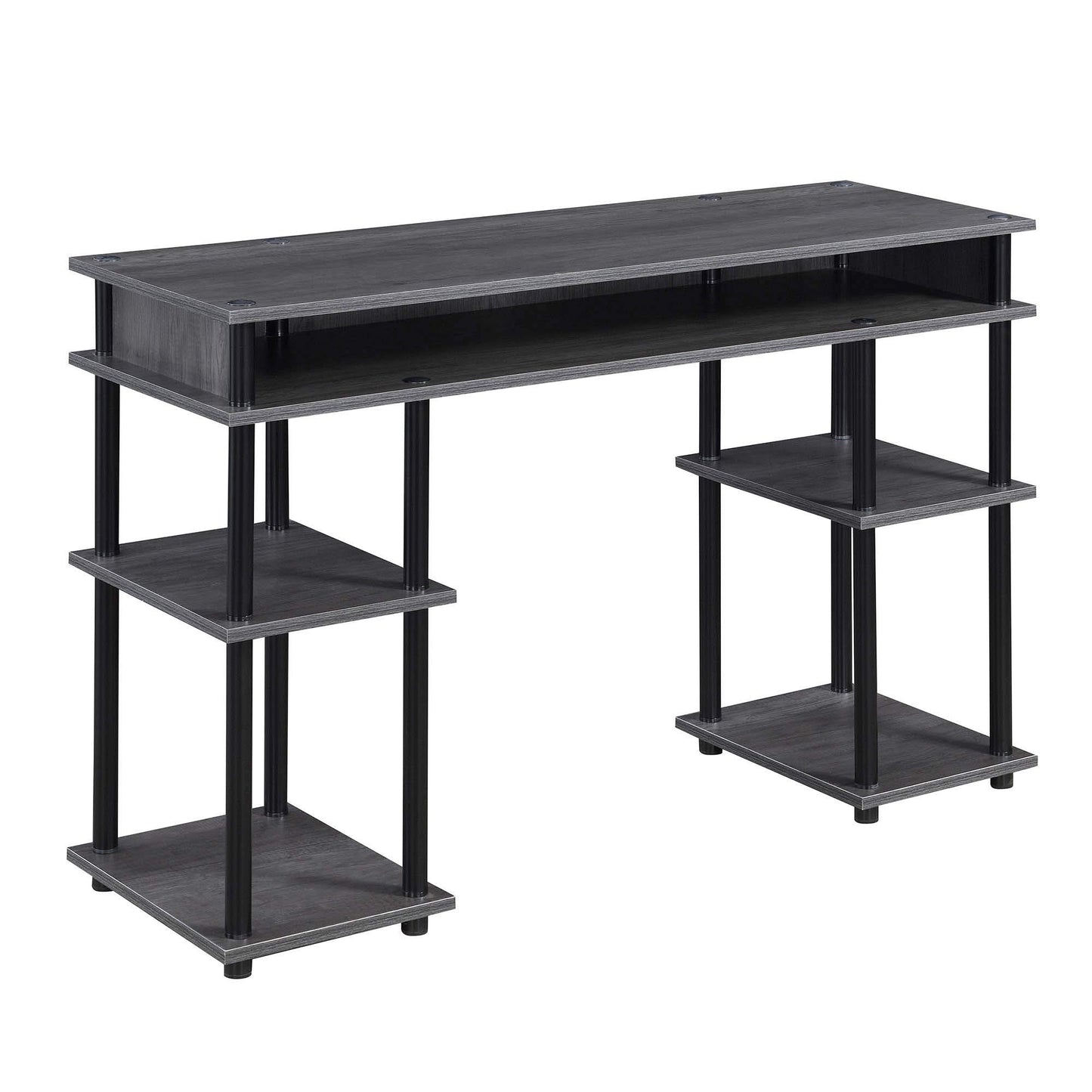 Convenience Concepts Designs2Go No Tools Desk Home Office Desk with Shelves, Corner Shelf Vanity Desk Computer Desk Nail Table for Nail Tech - 47.25" L x 15.75" W x 30" H, Charcoal Gray/Black