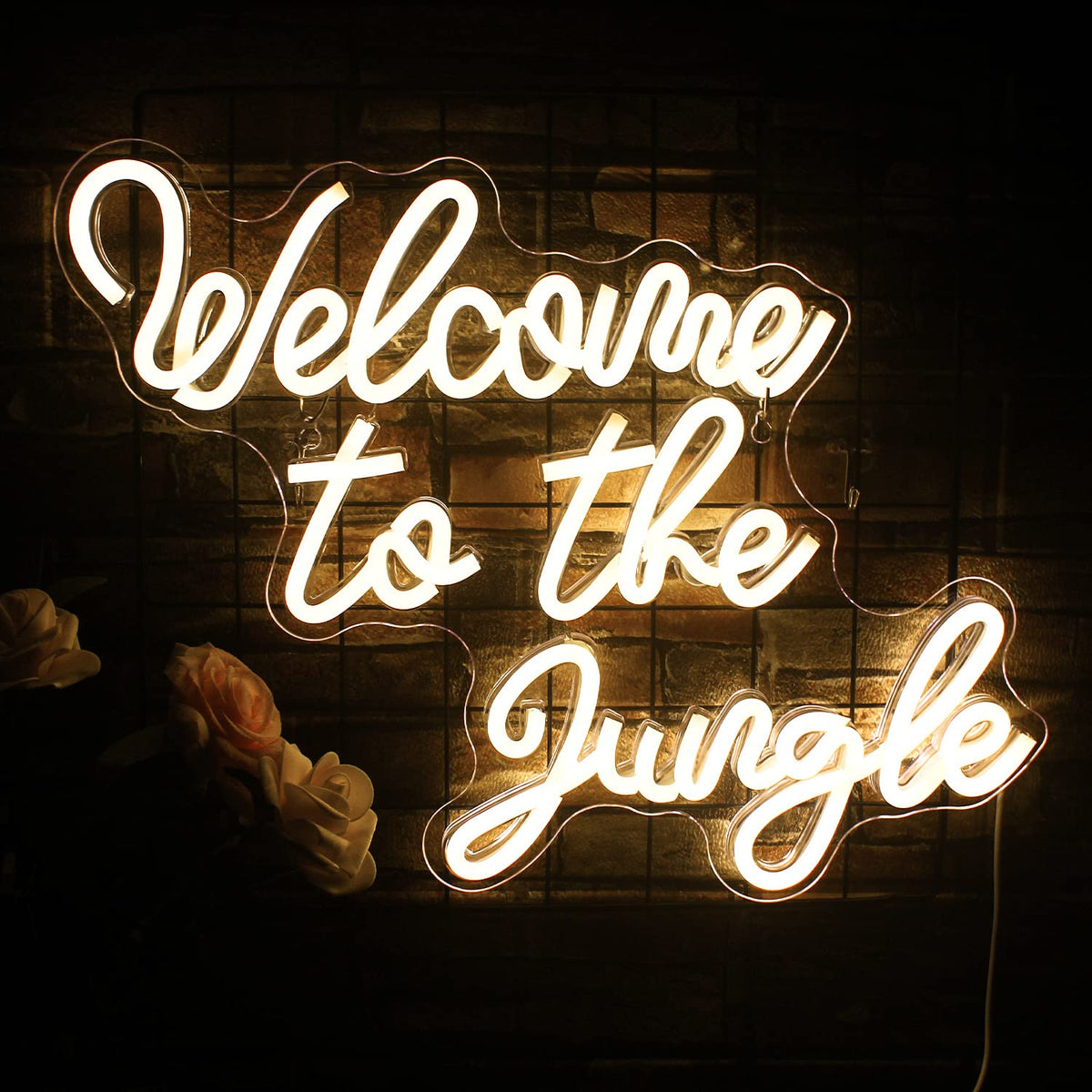 FAXFSIGN Welcome to the Jungle Neon Sign Warm White Led Word Neon Light Signs for Wall Decor Usb Letter Light Up Sign for Bedroom Nursery Kids Room Garden Home Entryway Front Porch Wedding Birthday