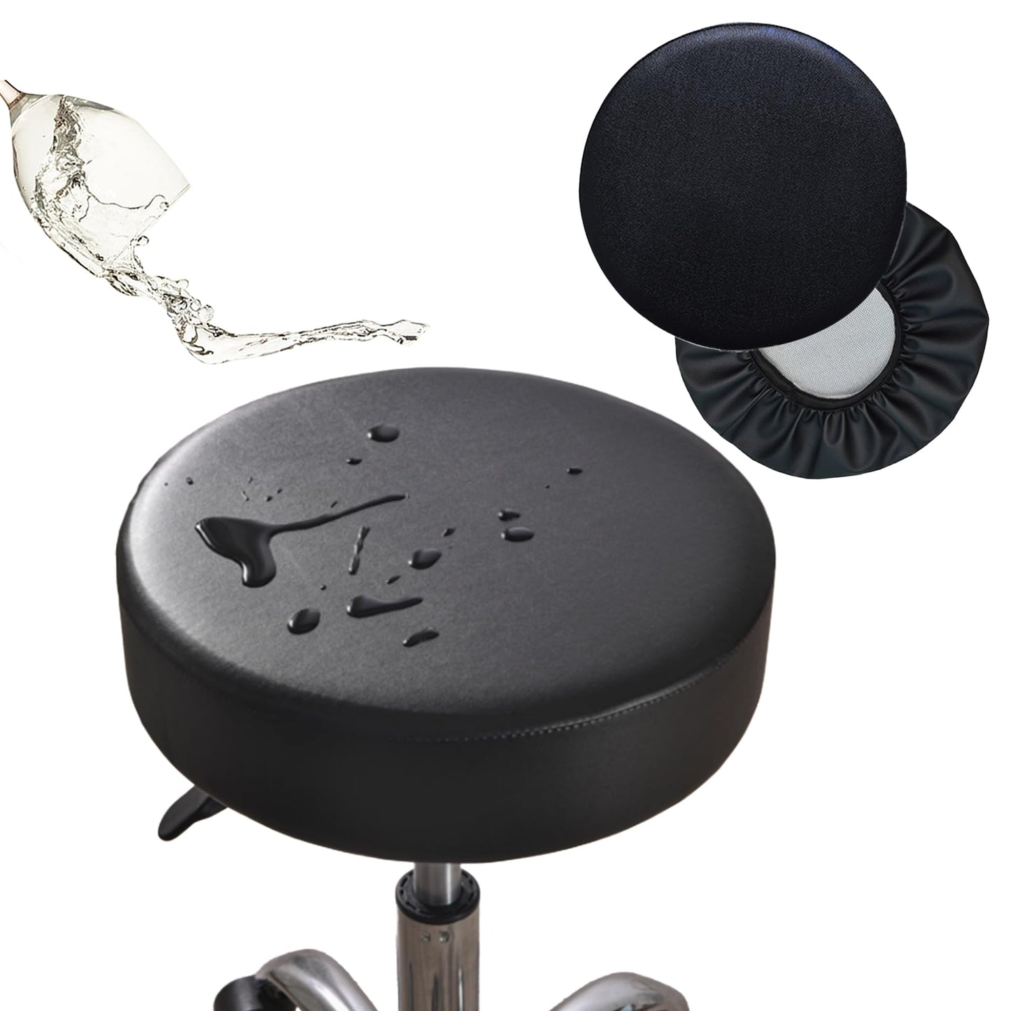 Augld 2 Pack Round Bar Stool Cover Watedrproof Faux Leather Stool Seat Cover for Bar, Chair, Salon, Spa, Tattoo, Clinic 12-13 Inch Black