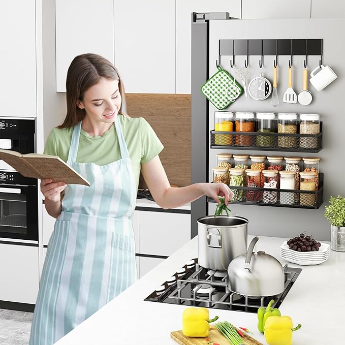 Aufworld Magnetic Spice Rack for Refrigerator, 3 Pack Magnetic Shelf, Moveable
