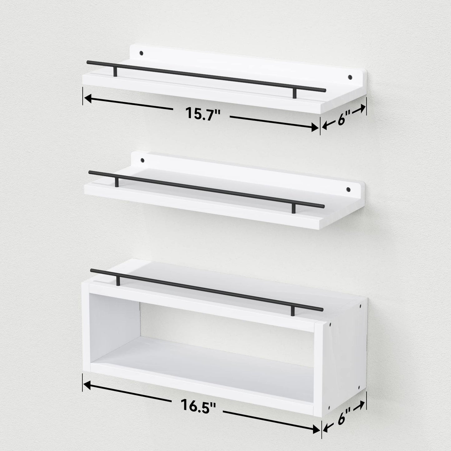 WOPITUES Floating Shelves for Wall with Cube Shelf, Wall Shelves with Metal Rail for Decor, Bathroom Organizers and Storage, Over Toilet Shelves for Bathroom, Toilet Paper-White