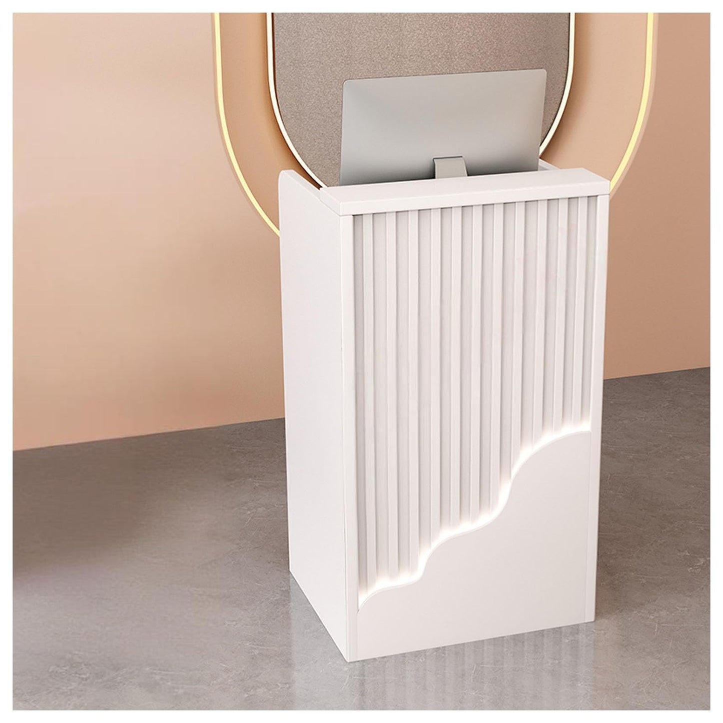 Modern Reception Desk with Lockable Drawers & Storage Cupboard, Modern Reception Desk with Storage Shelves, Stylish Front Counter Checkout Table for Lobby, Retail, Beauty Salon - Reception T