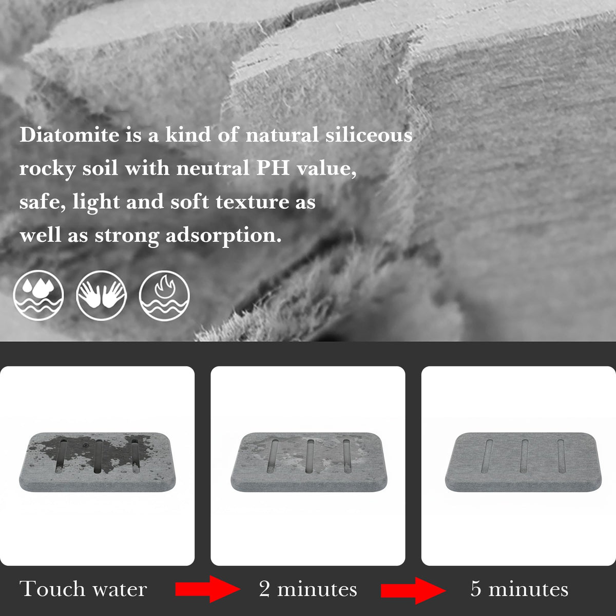 Linkidea 2 Pack Diatomite Soap Dish, Fast Drying Soap Saver, Eco-Friendly Bathroom Accessory, Compact Self-Dry Soap Container (Grey)