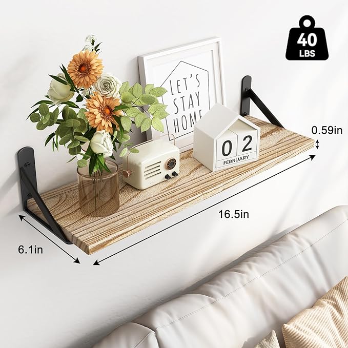 Fixwal Floating Shelves for Wall, Wood Wall Mounted Shelves for Bedroom