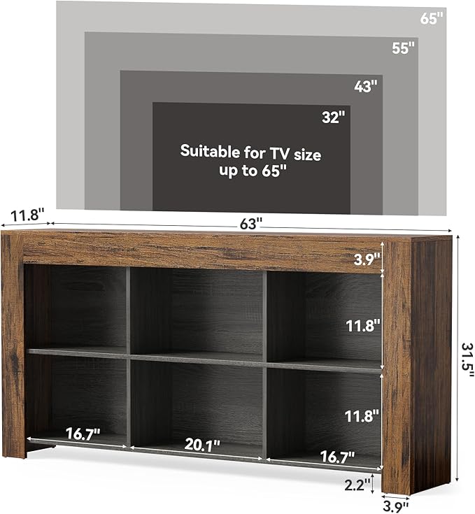 LITTLE TREE TV Stand with Storage, 63-Inch Entertainment Center with Shelves