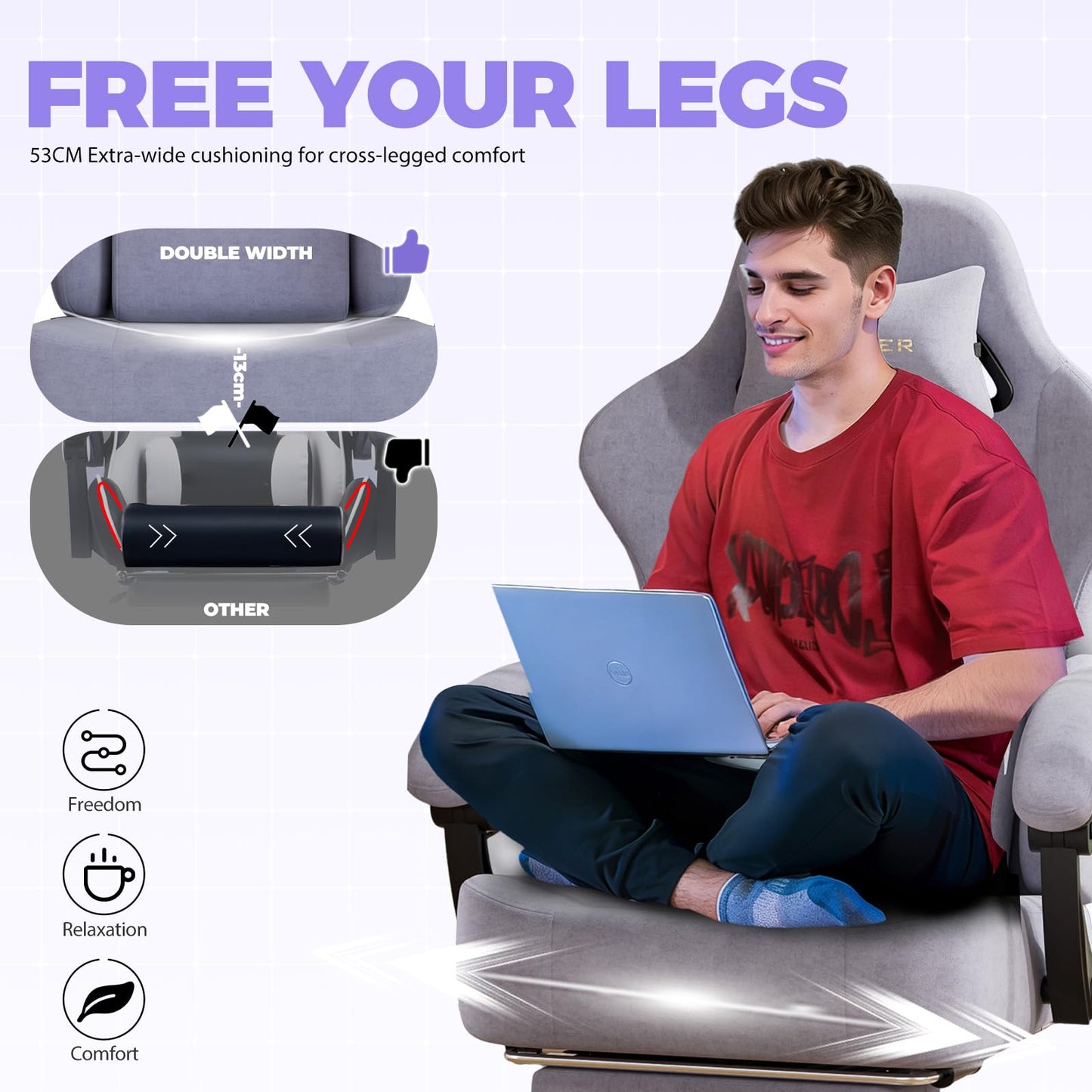 GTPLAYER Big and Tall Gaming Chair 400lbs Heavy Duty Office Chair with Foot Rest, High Back Pocket Spring Ergonomic Computer Chair for Adults, Wide Seated Cushion with Linkage Armrests, Macaron Purple