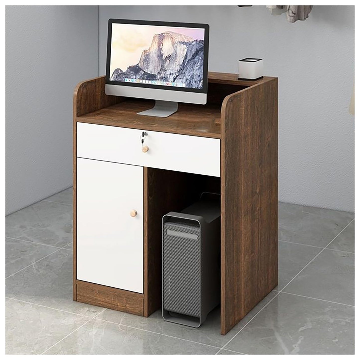 Modern Reception Desk with Lockable Drawers & Storage Cupboard, Reception Desk with Cable Grommets Retail Sales Counter Lockable Drawer for Lobby Beauty Salon Hair Salon Front Checkout，（Robl