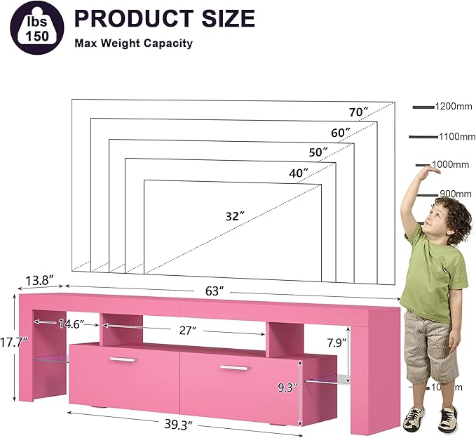 Clikuutory Modern Lighting 63 inch TV Stand