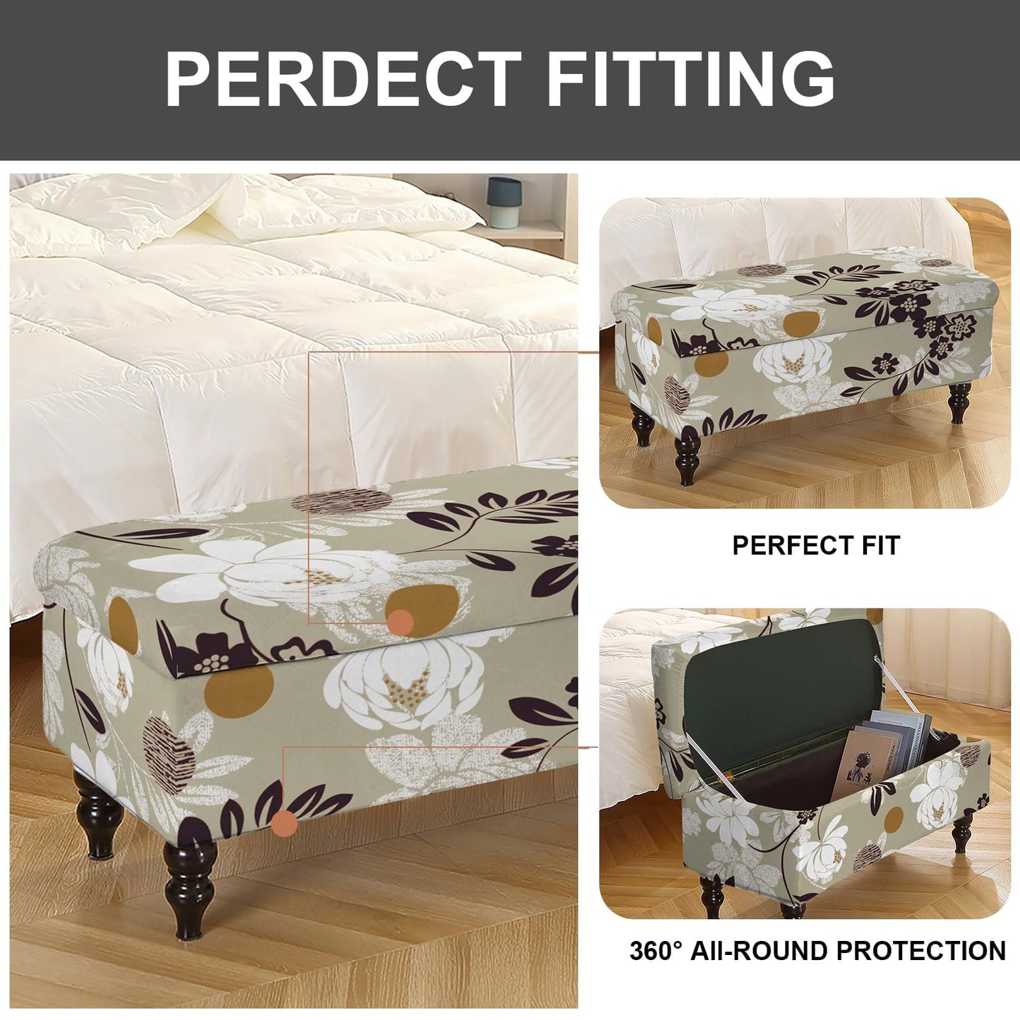 Eco-Ancheng Storage Ottoman Cover Rectangle Ottoman Slipcover Folding Storage Bench Cover Footrest Stool Slipcover Footstool Furniture Protector with Nonslip Elastic Bottom for Living Room (Medium 07)