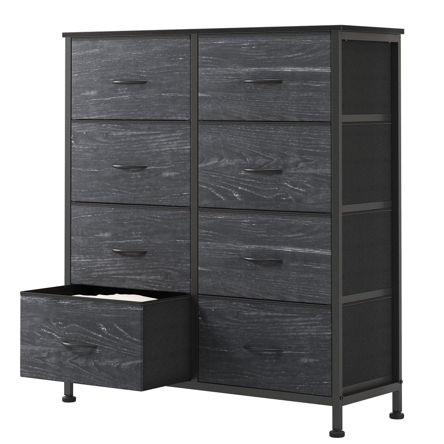Sweetcrispy 8 Drawer Fabric Dresser for Bedroom, Tall Double Dresser Chest of Drawers with Sturdy Steel Frame and Wooden Top, Storage Organizer with Easy Pull Handles,Black Wood Grain