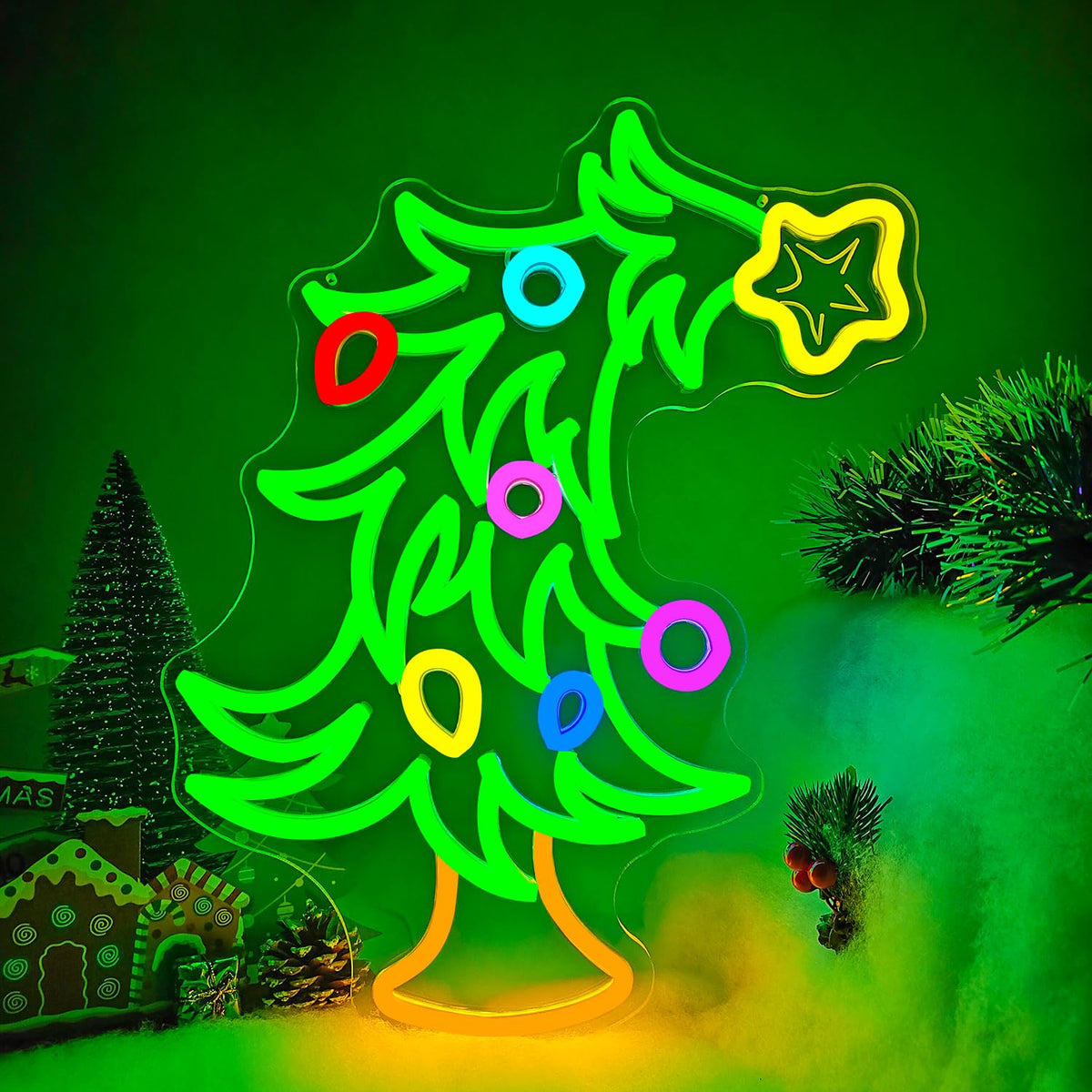 Whimsical Christmas Tree Neon Sign Christmas Neon Sign for Wall Decor Xmas Tree Led Sign Dimmable Xmas Neon Light Up Signs for Holiday Door Window Bedroom Party Home Decoration Winter Bar Porch
