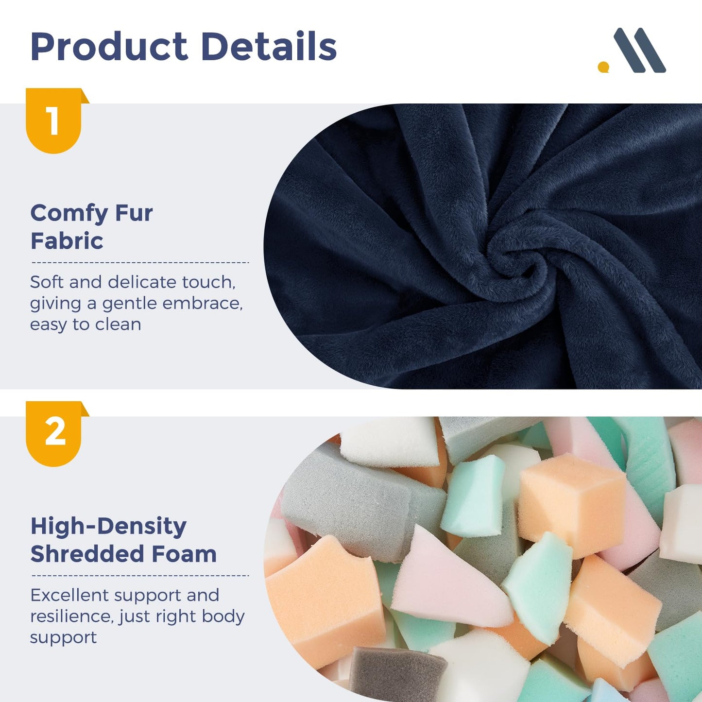 MAXYOYO Bean Bag Chair, Comfy Bean Bag Sofa with Back Support, Faux Fur Bean Bag Chair for Adults and Kids, Stuffed Floor Sofa for Living Room, Bedroom, Apartment, Navy