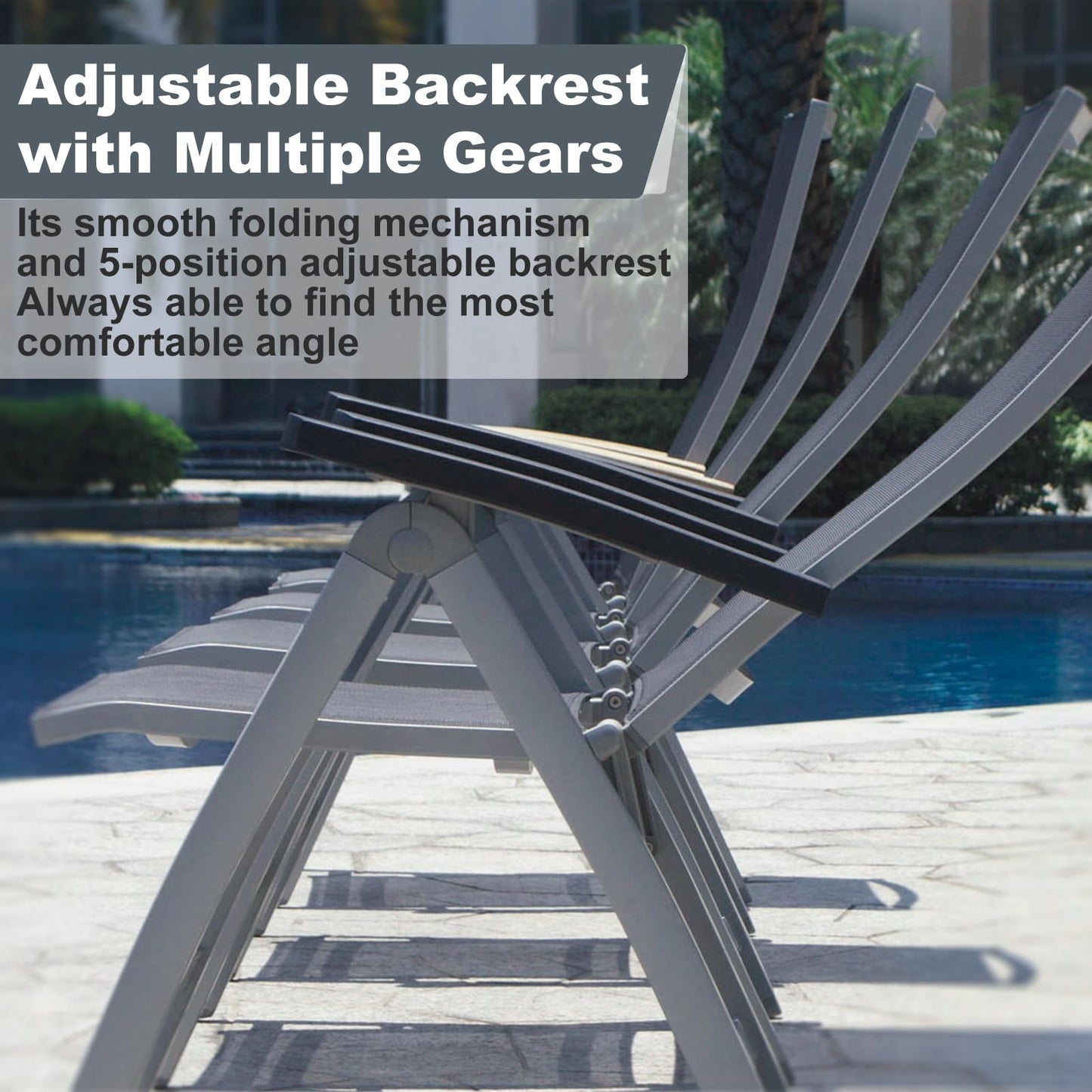 Sunairsz Folding Chair, Indoor & Outdoor Balcony, Patio Porch, Garden Lawn, Pool, for Comfortable Black Foldable Chairs, Portable Cozy Recliner, Metal Frame, Heavy Duty Durable