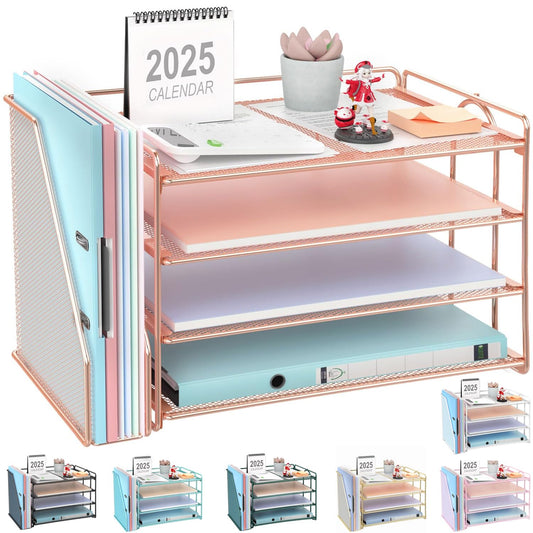 gianotter 4-Tier Paper Organizer With Magazine Holder, Desk Organizers and Accessories, Desk Accessories & Workspace Organizers, File Organizer for Office Supplies Storag (Rose Gold, 4-Tier)