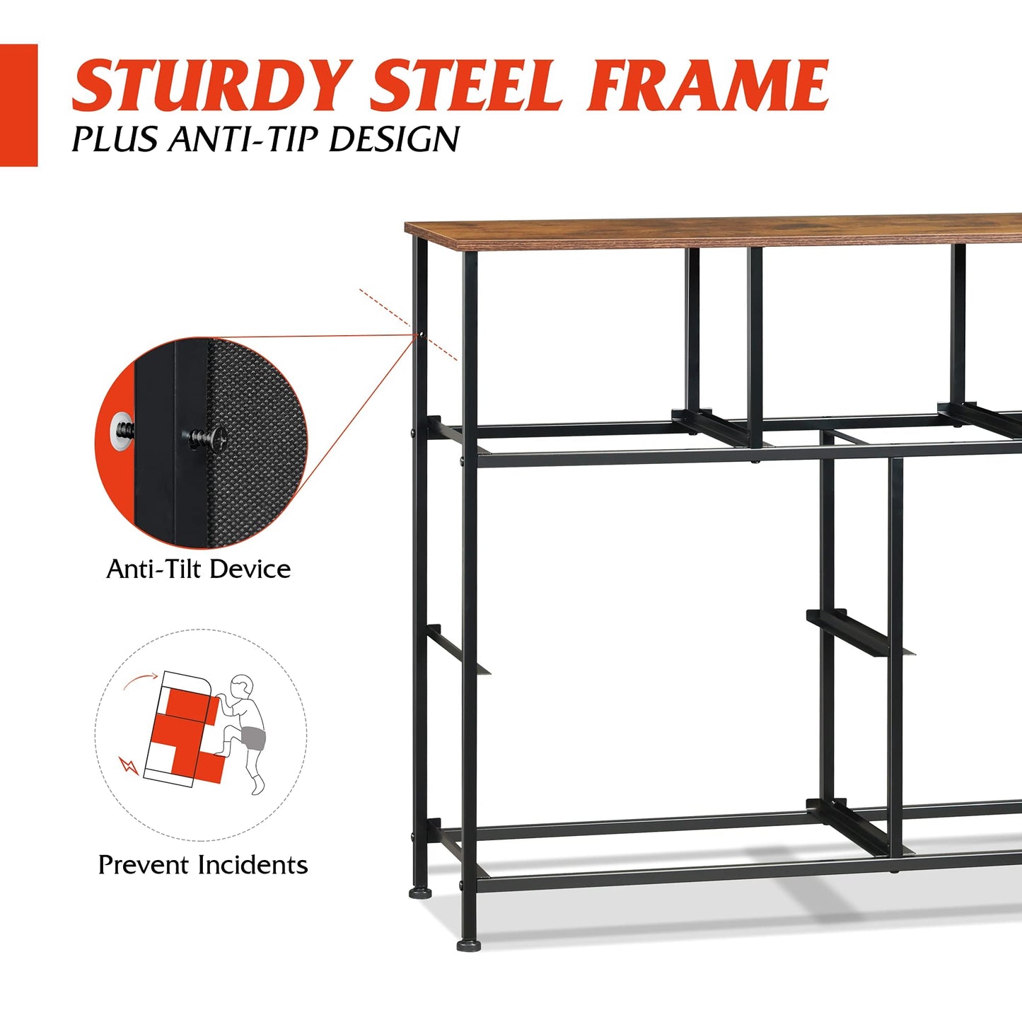 WLIVE 7 Drawer Dresser TV Stand, Entertainment Center, Media Console Table with Metal Frame and Wood Top for TV up to 45 inch, Chest of Drawers for Bedroom, Living Room, Black and Rustic Brown