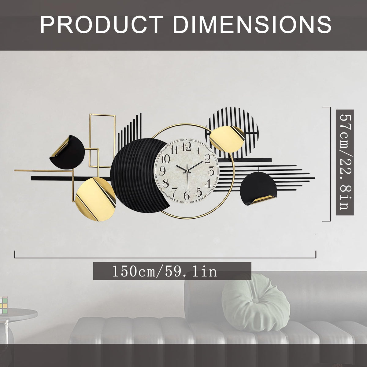 WALL Large Modern Abstract Metal Wall Art, Black and Gold Geometric Circles Wall Decoration, Contemporary Home Decor,59 × 24 in Wall Art for Living Room/Dinning Room/Bedroom/Entryway/Kitchen/Office