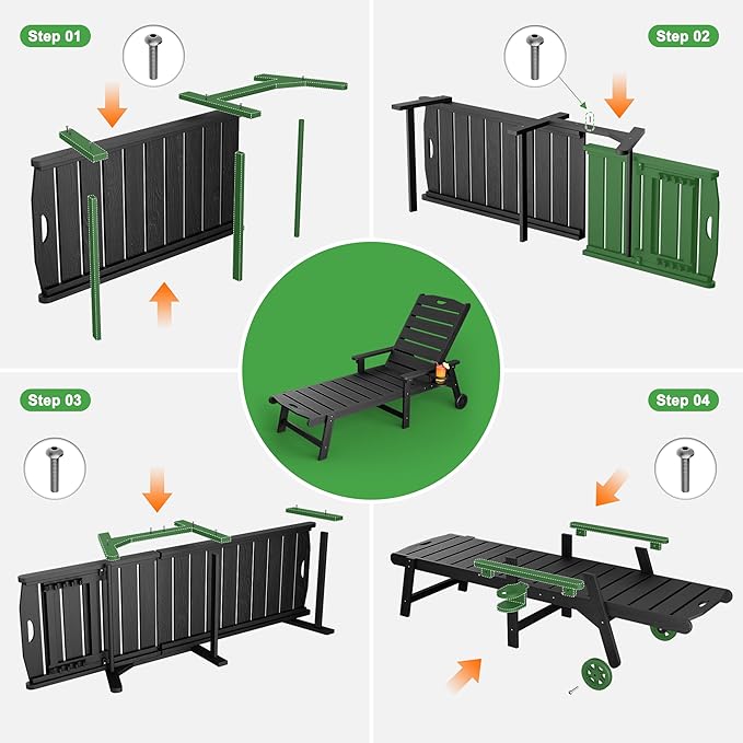 Outdoor Lounge Chair with 5-Position Adjustable, Outside Lounge Chair with Cup