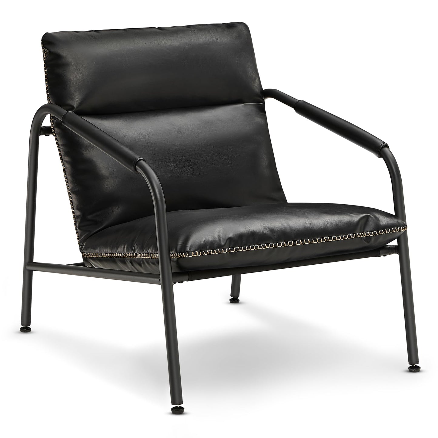 VASAGLE EKHO Collection - Accent Chair, Metal Framed Armchair, Synthetic Leather with Stitching, Mid-Century Modern, Sling Chair for Living, Bedroom, Reading Room, Lounge, Ink Black ULAC014B01