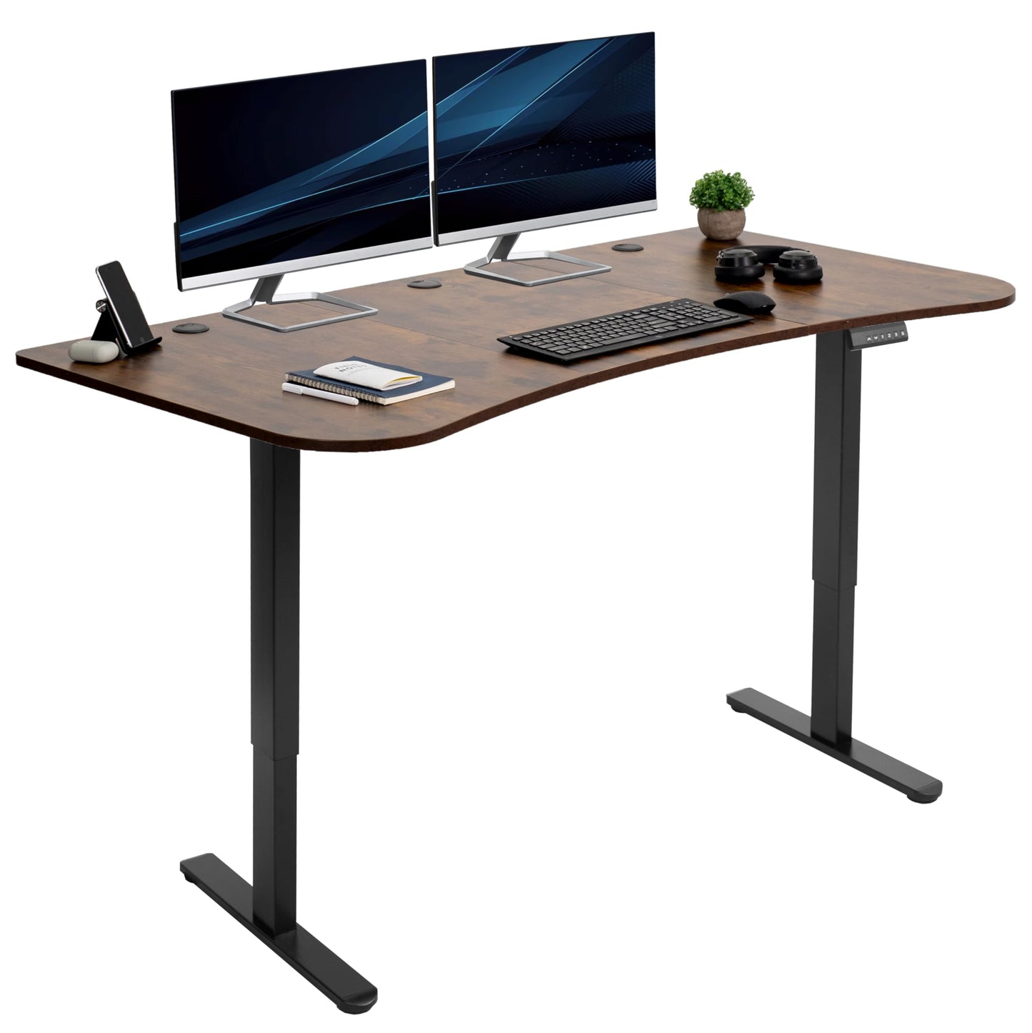 VIVO Electric 63 x 32 in Rustic Dual Motor Standing Desk, Memory Height Adjustment, E2B Series, Vintage Brown Top Black Frame, DESK-KIT-E2B1N