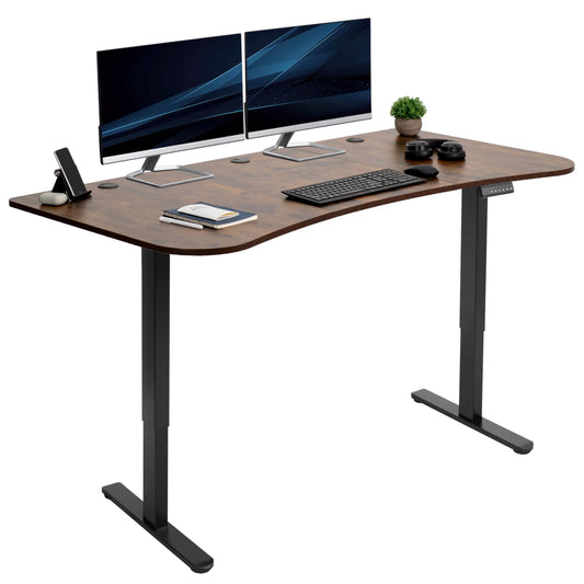 VIVO Electric 63 x 32 in Rustic Dual Motor Standing Desk, Memory Height Adjustment, E2B Series, Vintage Brown Top Black Frame, DESK-KIT-E2B1N