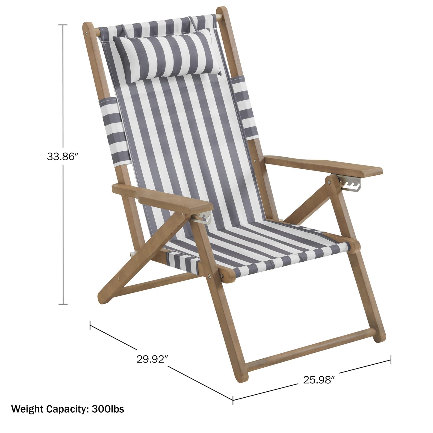 Lavish Home Beach Chair - Outdoor Weather-Resistant Wood Folding Chair with Backpack Straps - 4-Position Reclining Seat - Beach Essentials (Gray)