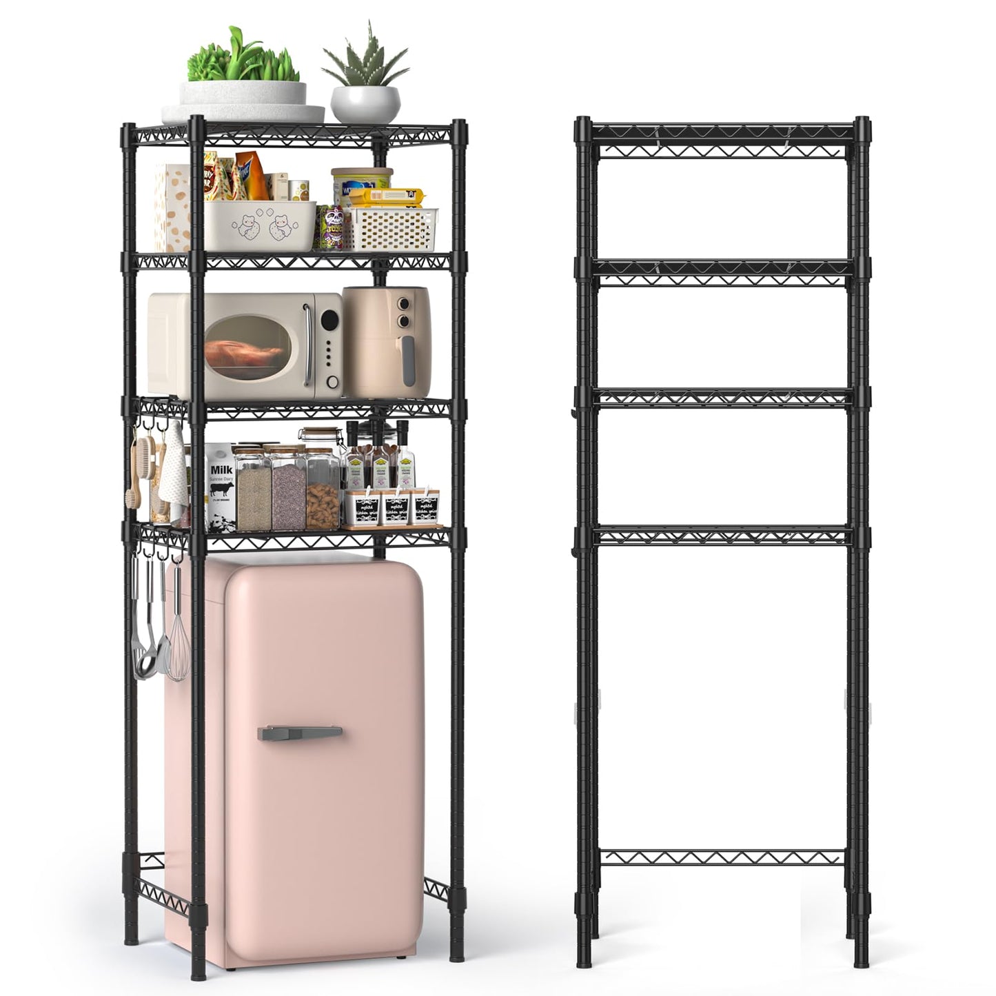 Hodonas 4-Tier Mini Fridge Shelf, Heavy Duty Adjustable Storage Shelf, Ultimate Organizer Rack for Mini Fridge, Microwave & Appliances, Maximizes Space Saver in Dorm, Kitchen, Office & Garage, Black
