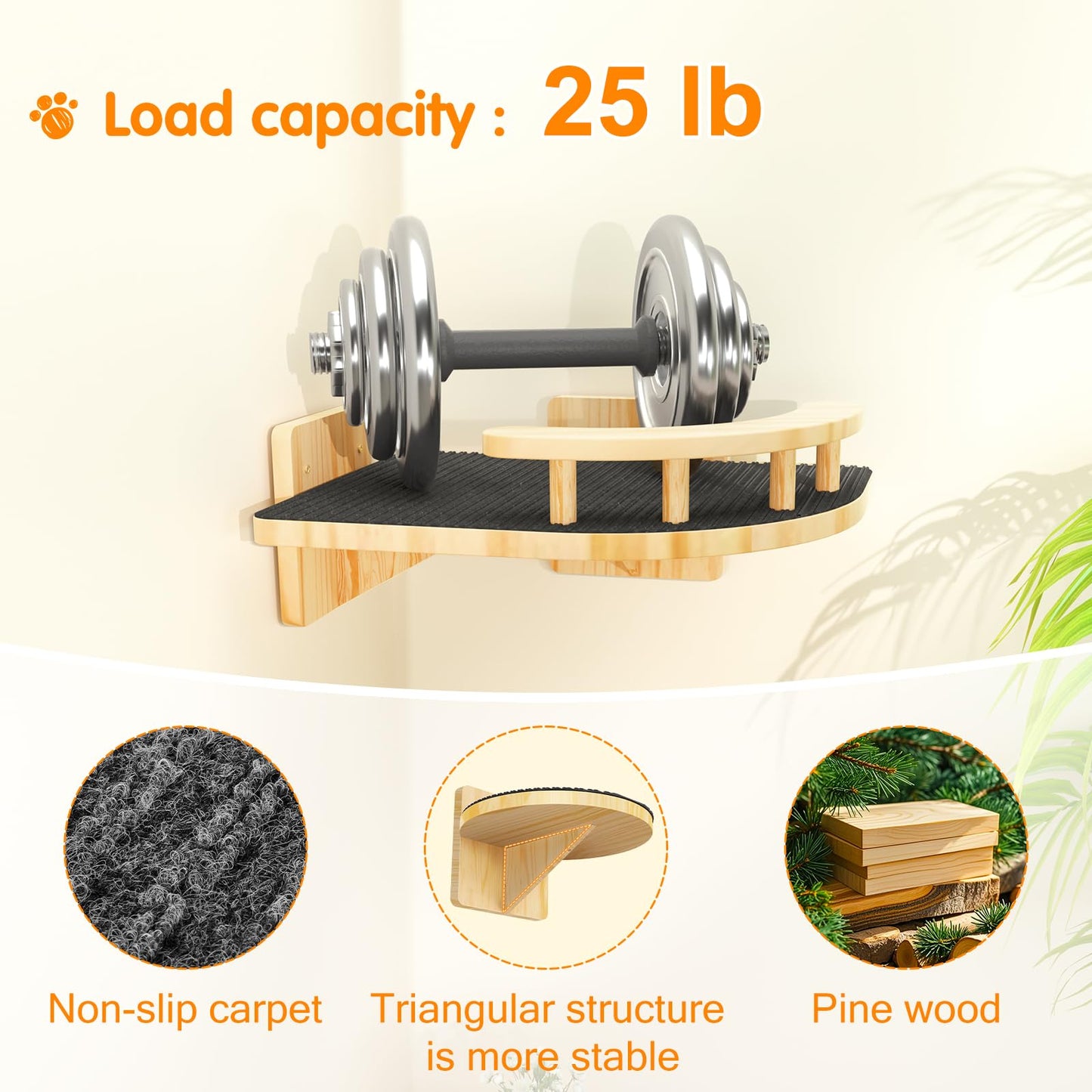 XiaZ Cat Wall Shelves, Corner Cat Shelf with 3 Wide Perch Steps, Kitty Wall Climber Wooden Furniture up to 25lbs, Modern Floating Cats Stairs for Indoor Sleeping, Playing, Climbing