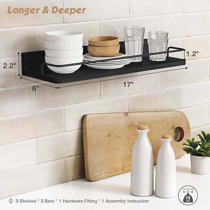 Forbena Black Floating Shelves for Wall, Bahtroom Wall Shelves Over Toilet