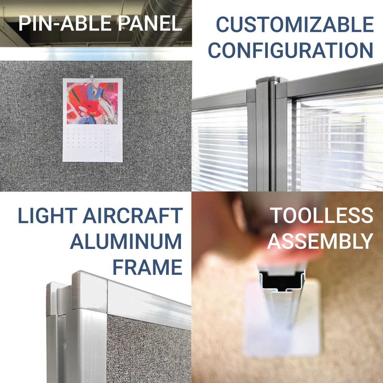 Versare Hush Panel Cubicle Kit | Workstation Partition Walls | Sound Dampening Cubicle Walls | Partitions for Desks