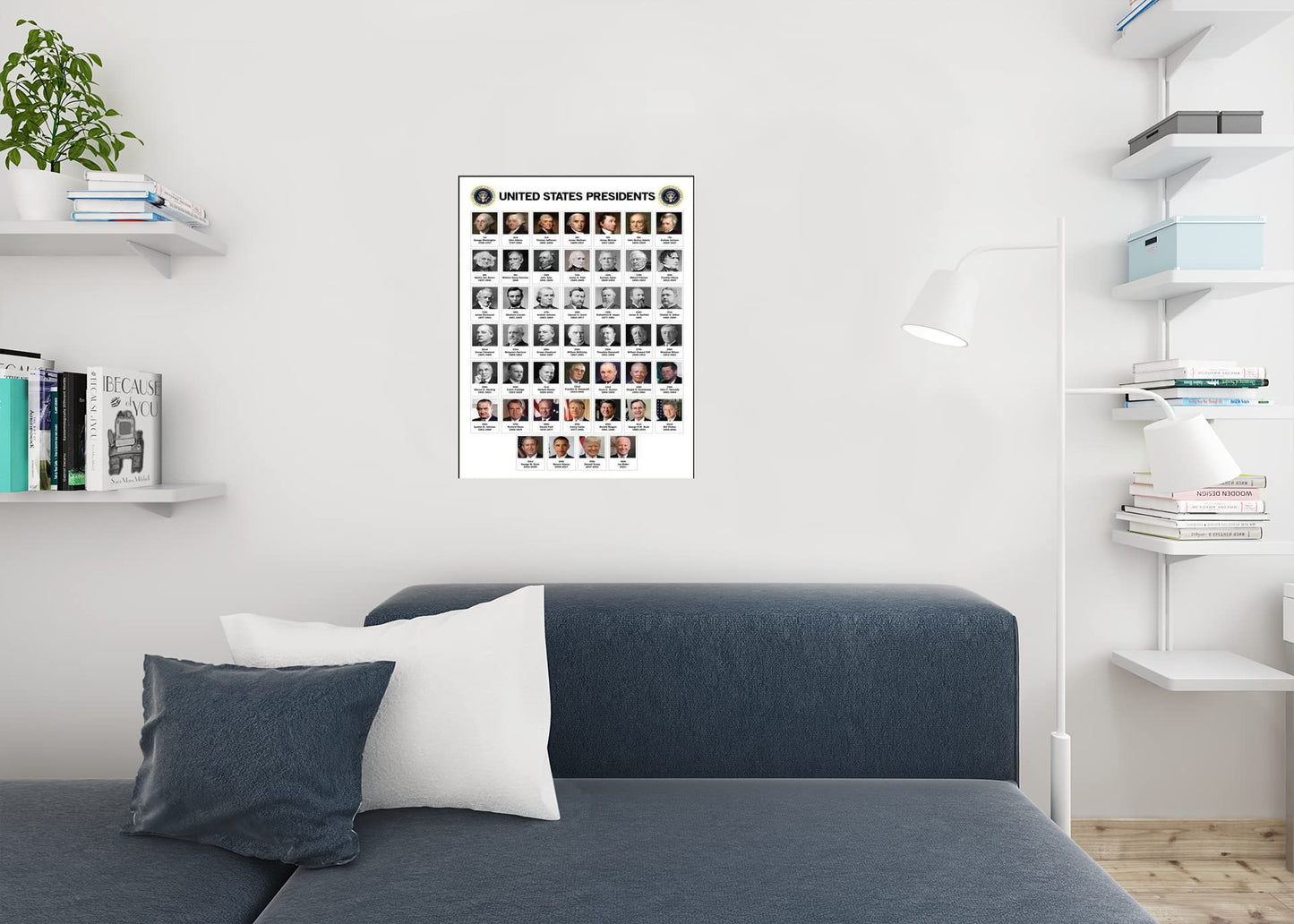 Laminated US Presidents Poster For Classroom Updated 2026 Edition Presidential Chart United States History Educational Every President Portraits Poster Dry Erase Wall Art 24x36