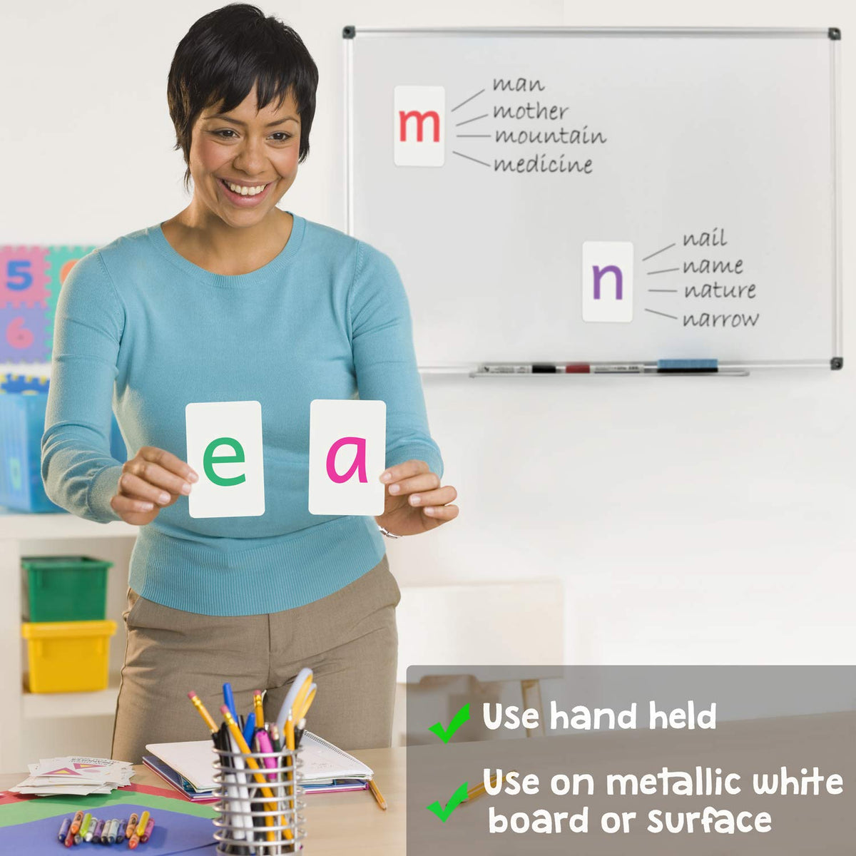 Attractivia Magnetic Big Alphabet ABC Flash Cards - 36 Sturdy Lowercase Large Letters(3 Sets of Vowels) - for Classroom Teachers, Homeschool, ESL, Kids and Adults
